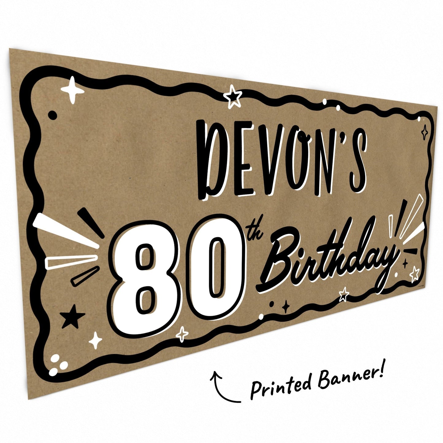 Custom Text 80th Birthday Kraft Banner