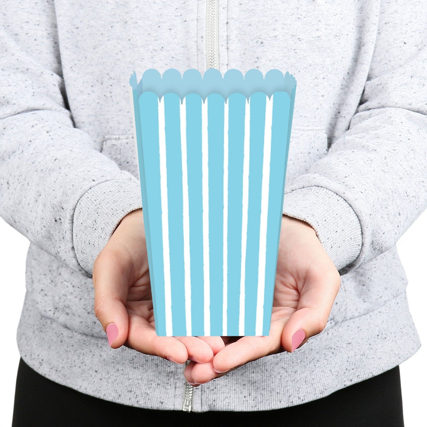 Blue Stripes - Simple Party Favor Popcorn Treat Boxes - Set of 12