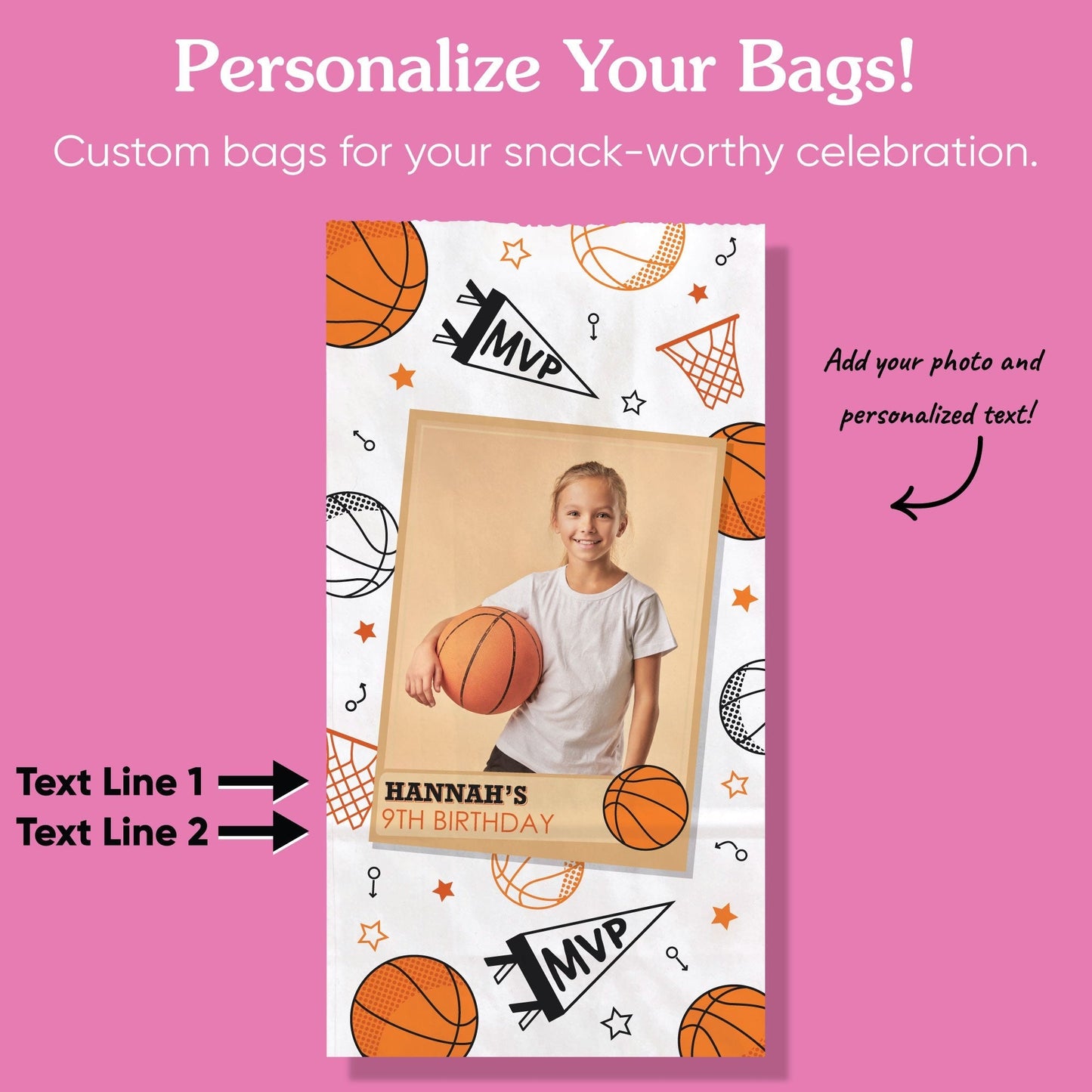 Custom Photo Popcorn Bag - Basketball - 25 Ct