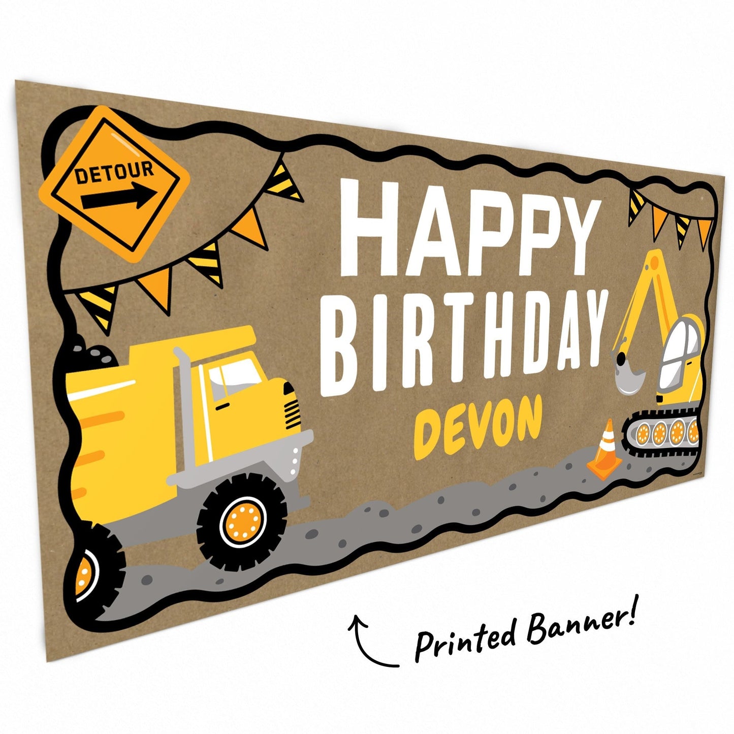 Custom Text Dig It - Construction Birthday Kraft Banner
