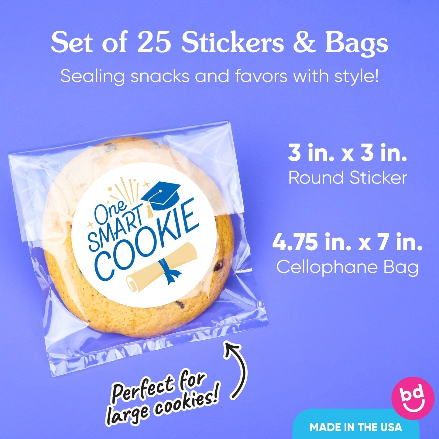 Blue Grad Stickers & Clear Cookie Bags - 25 Ct