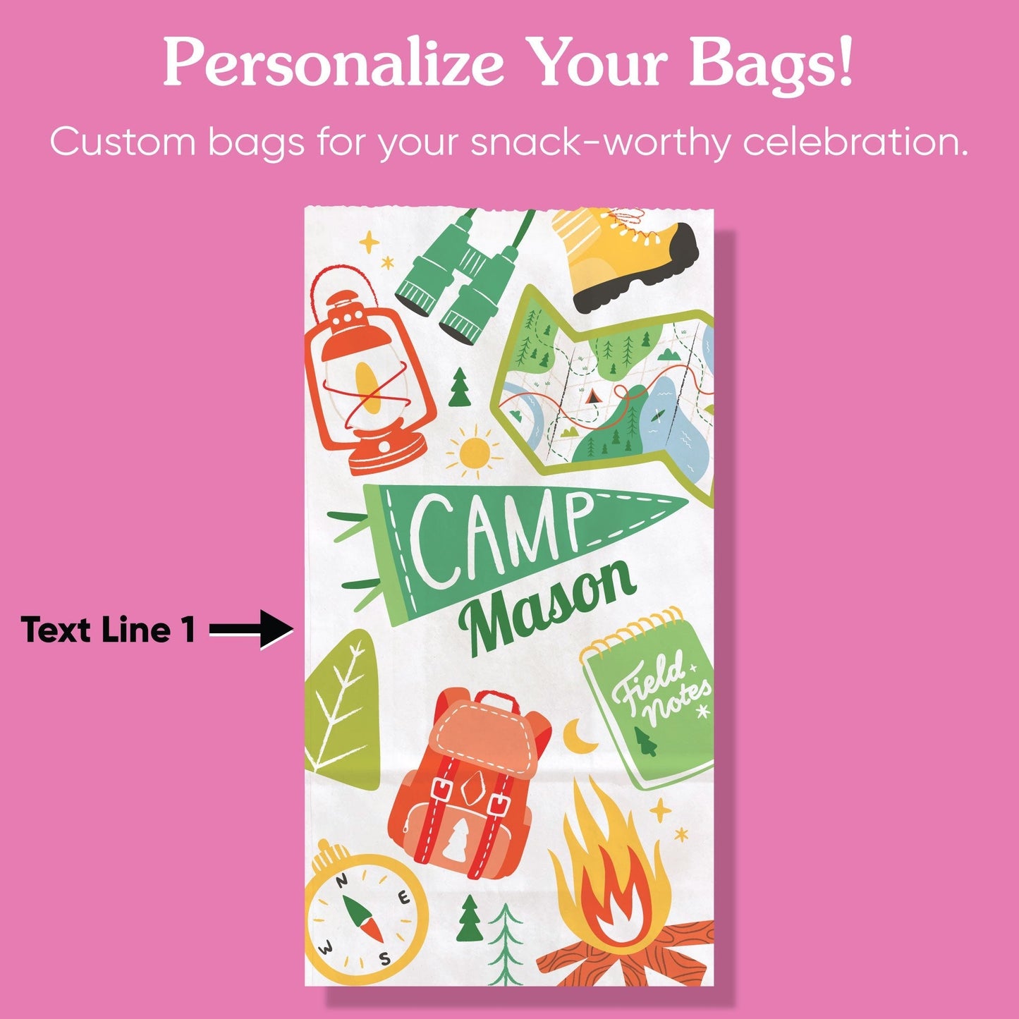 Custom Text Popcorn Bags - Camping - 25 Ct