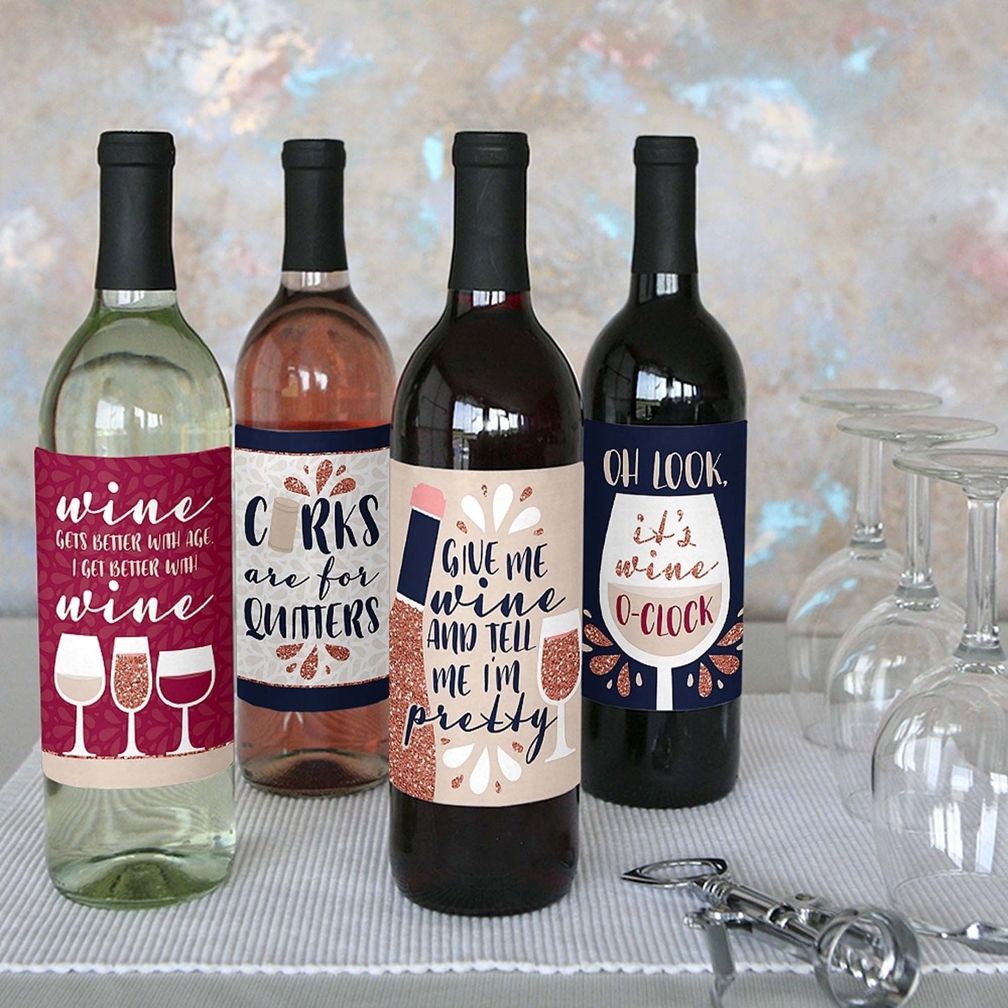 But First, Wine - Wine Tasting Party Decorations for Women and Men - Wine Bottle Label Stickers - Set of 4