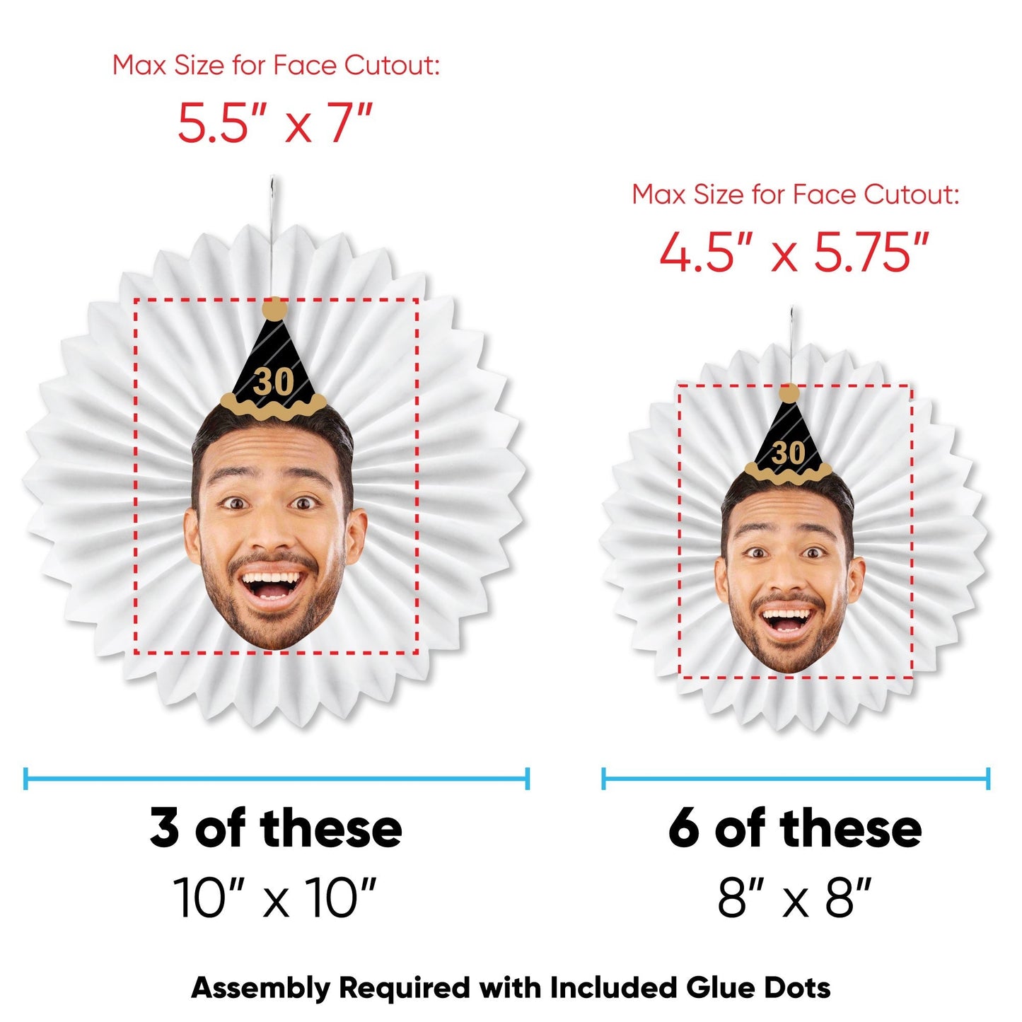 Custom Face Black & Gold Birthday Paper Fans