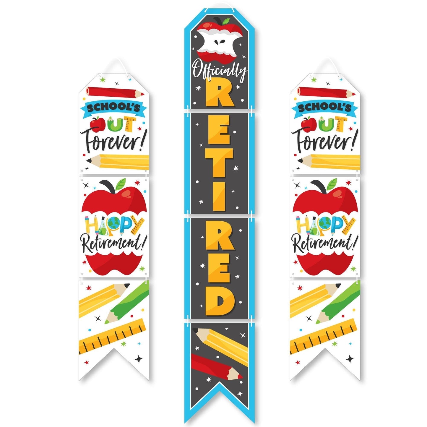 Teacher Retirement - Hanging Vertical Paper Door Banners - Happy Retirement Party Wall Decoration Kit - Indoor Door Decor