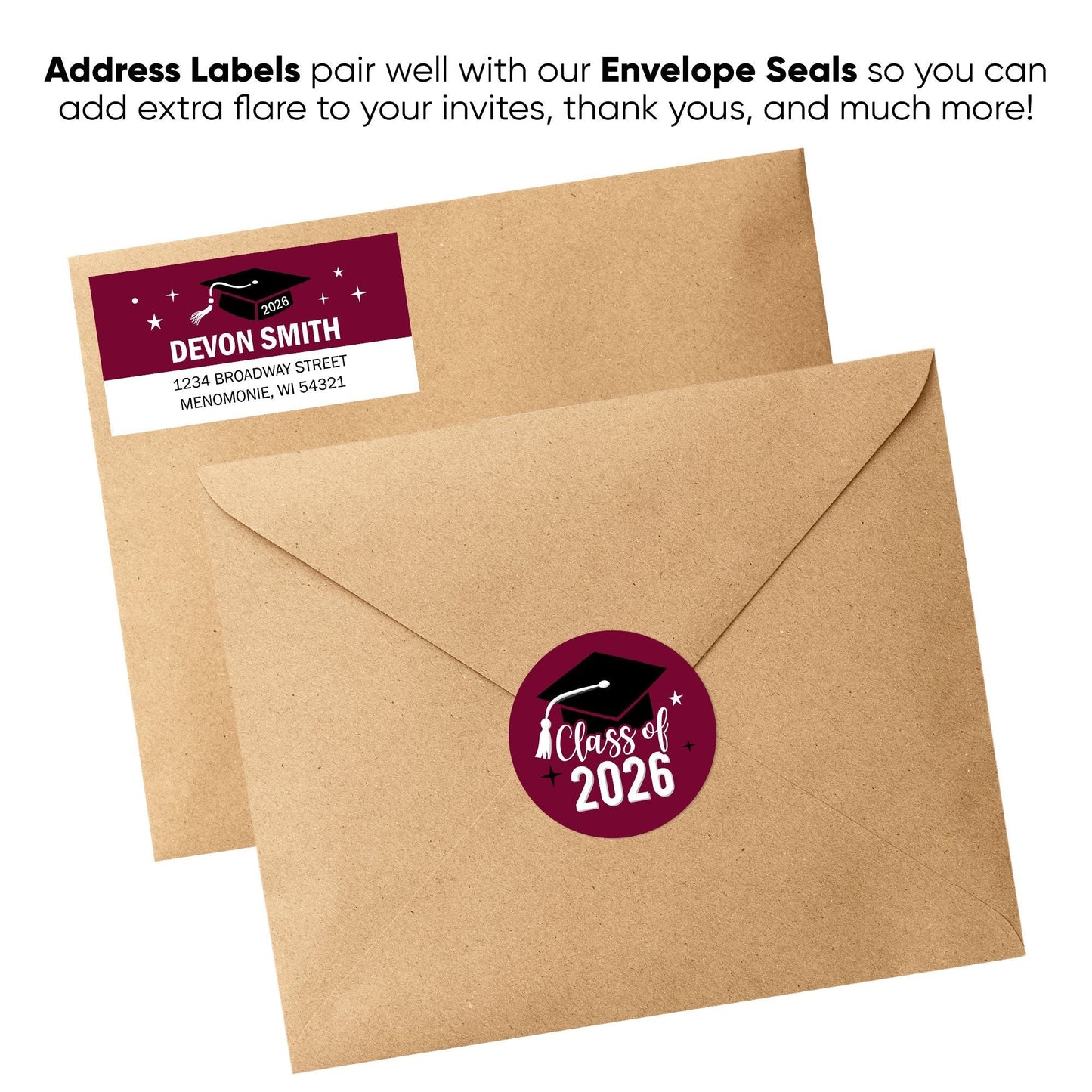 Custom Text Maroon Graduation Return Address Labels - 120 Ct