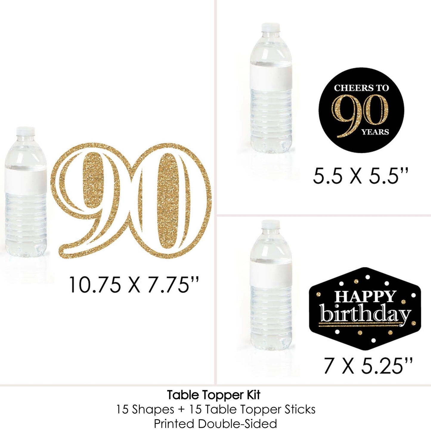 Adult 90th Birthday - Gold - Birthday Party Centerpiece Sticks - Table Toppers - Set of 15