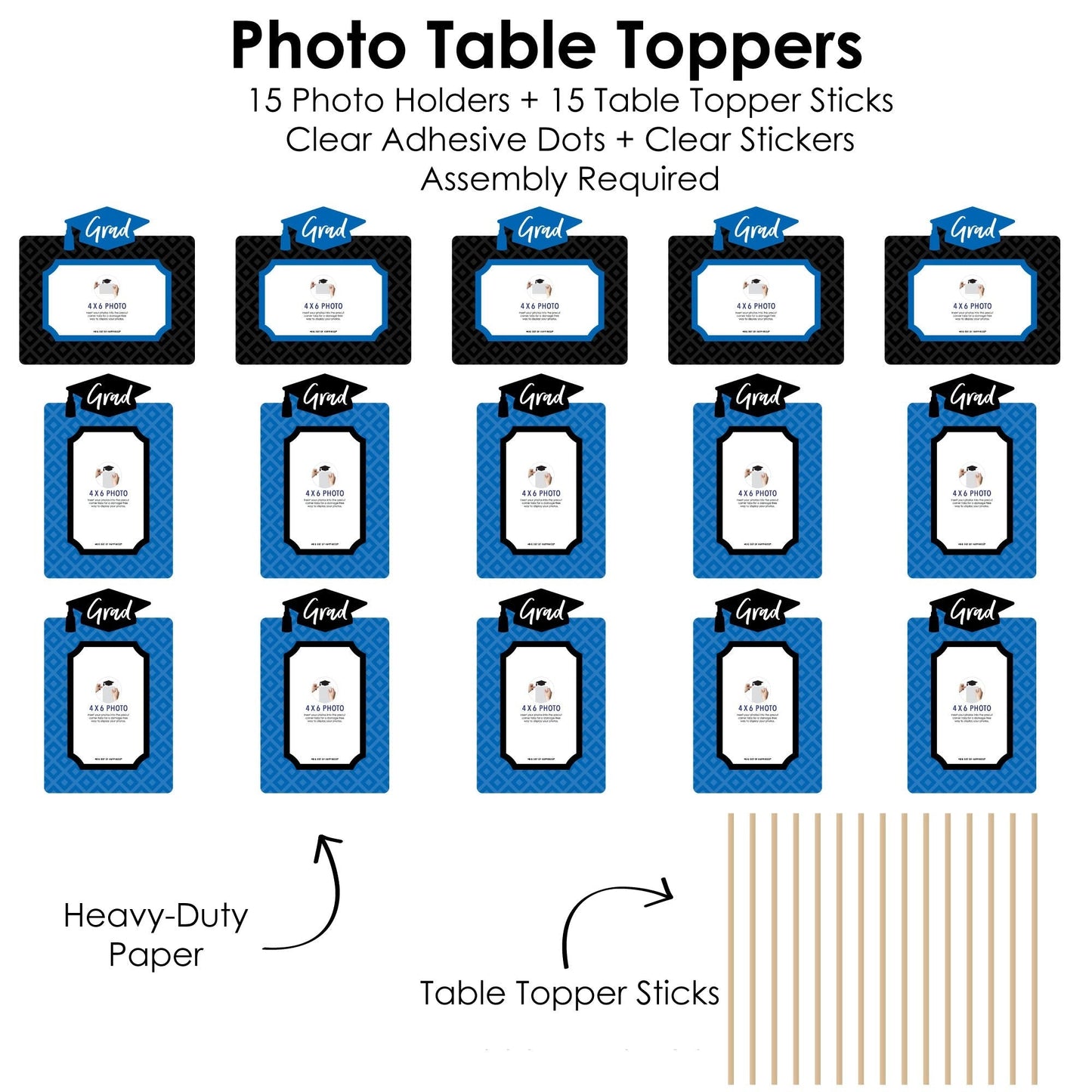 Blue Grad - Best is Yet to Come - Graduation Party Picture Centerpiece Sticks - Photo Table Toppers - 15 Pieces