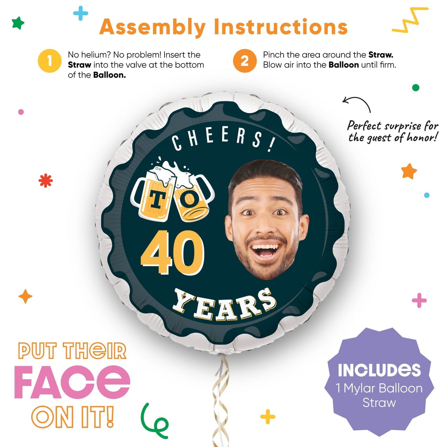 Custom Face Balloon - Cheers & Beers - Double Sided - 1 Ct