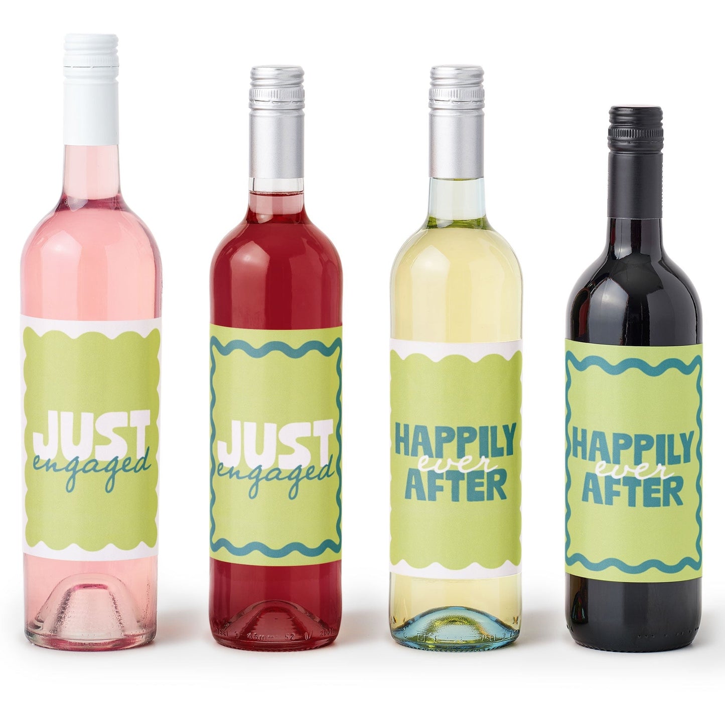 Wavy Just Engaged Wine Bottle Labels - 4 Ct