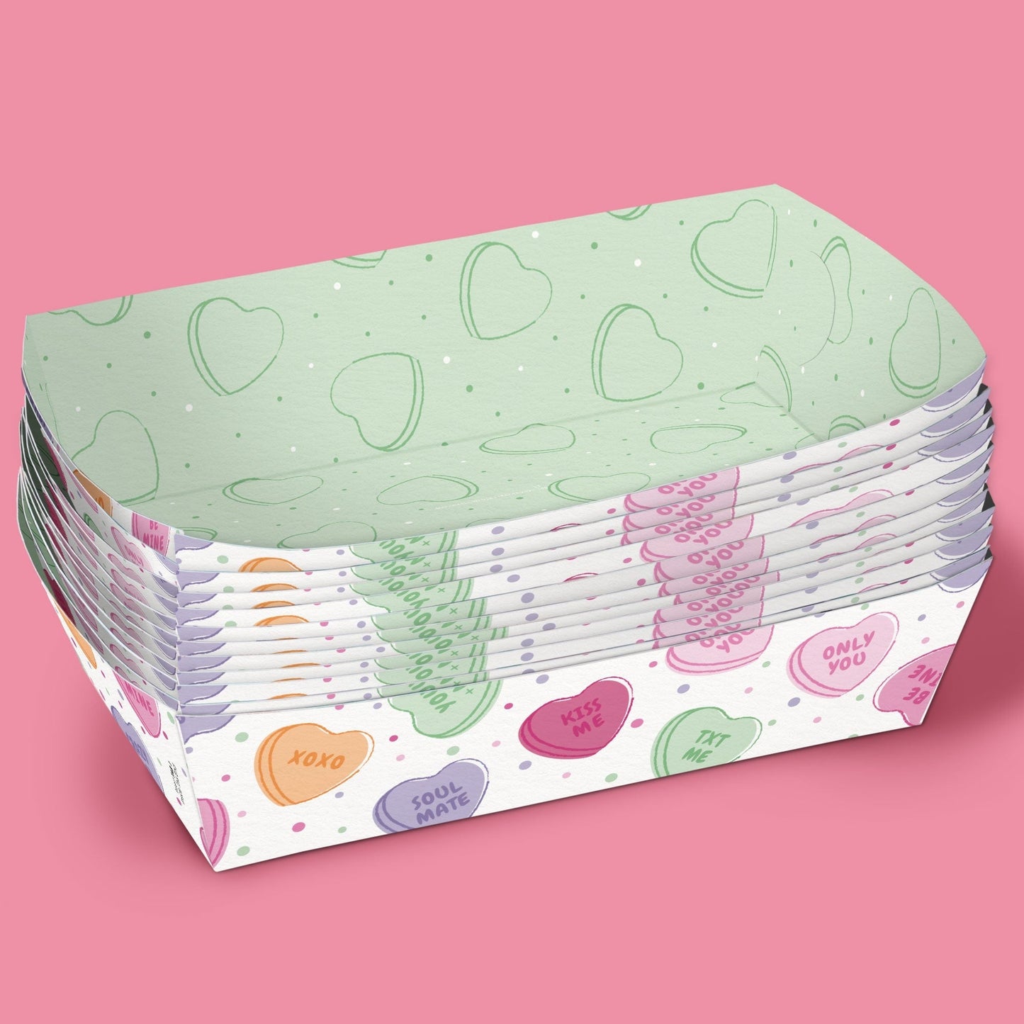 Valentine Hearts Party Paper Food Trays - 12 Ct