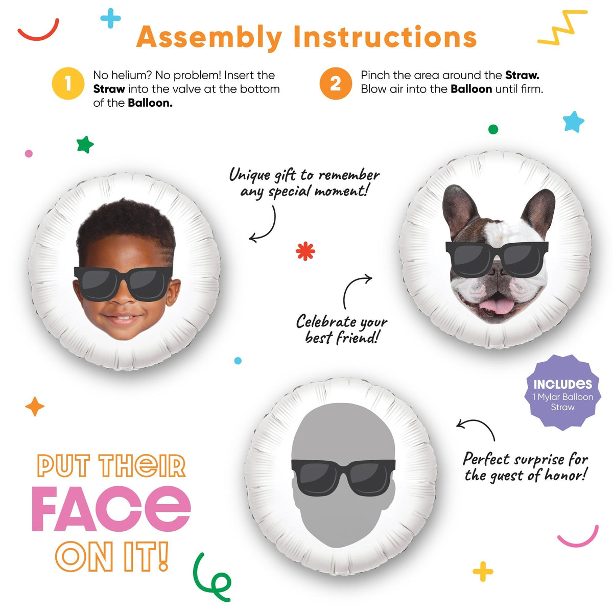 Personalized Fun Face Sunglasses Balloon - Double Sided - 1 Ct