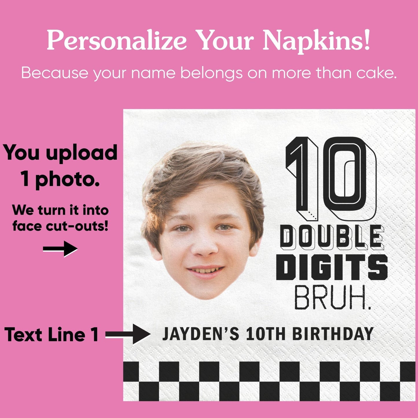 Custom Face Napkins - 10th Birthday Bruh
