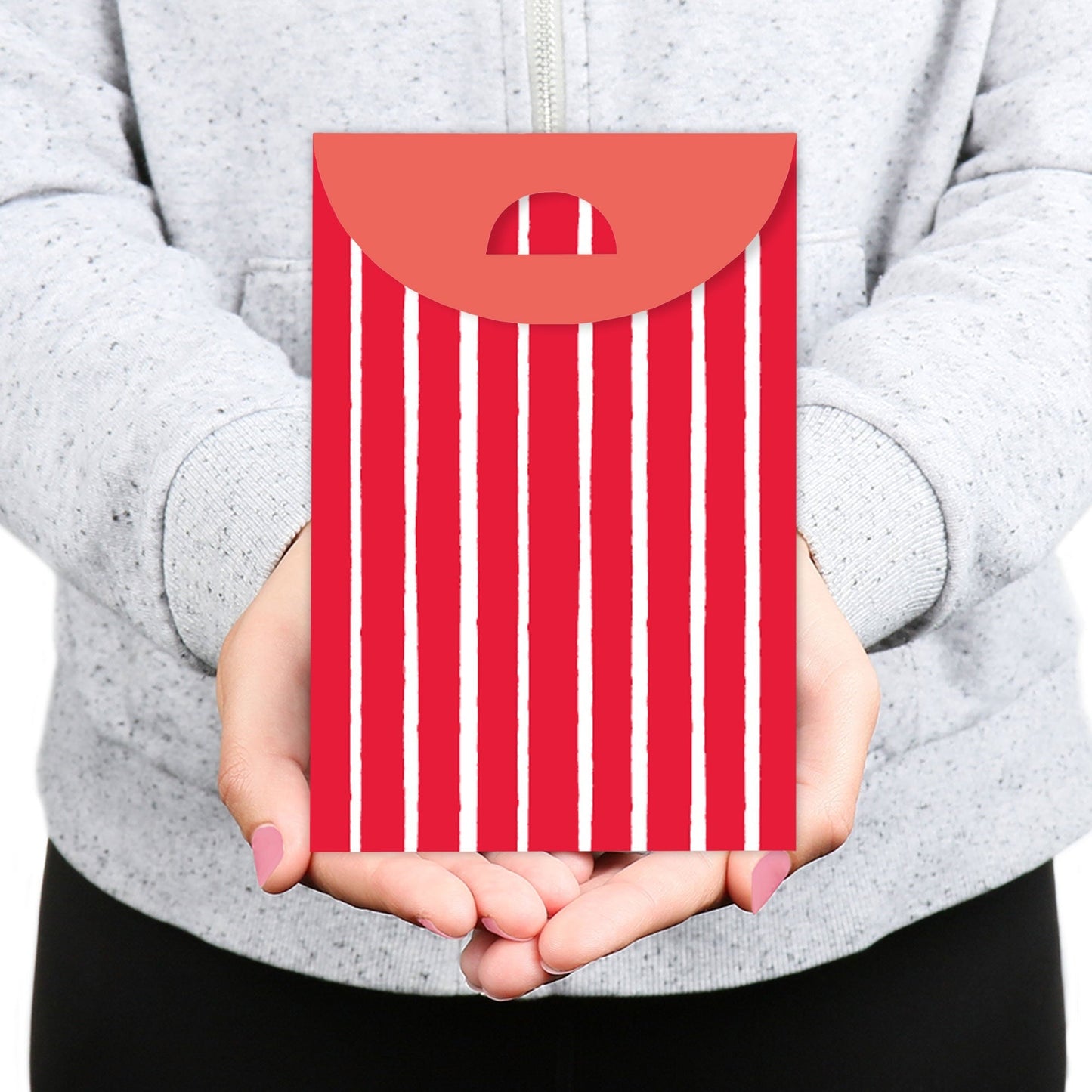 Red Stripes - Simple Gift Favor Bags - Party Goodie Boxes - Set of 12