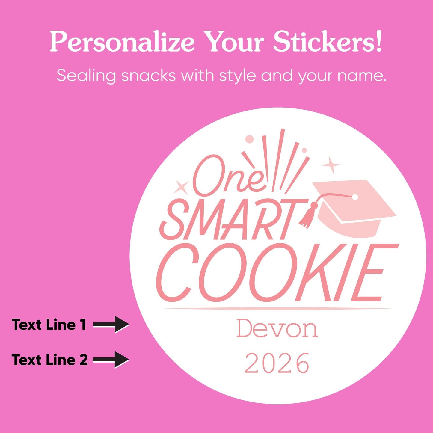 Custom Text Stickers & Clear Cookie Bags - Pink Grad - 100 Ct