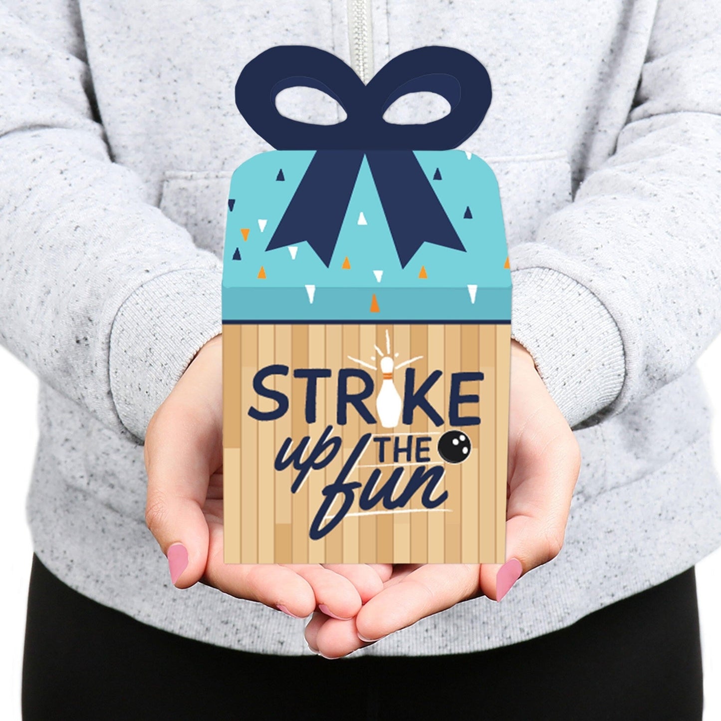 Strike Up the Fun - Bowling - Square Favor Gift Boxes - Birthday Party or Baby Shower Bow Boxes - Set of 12
