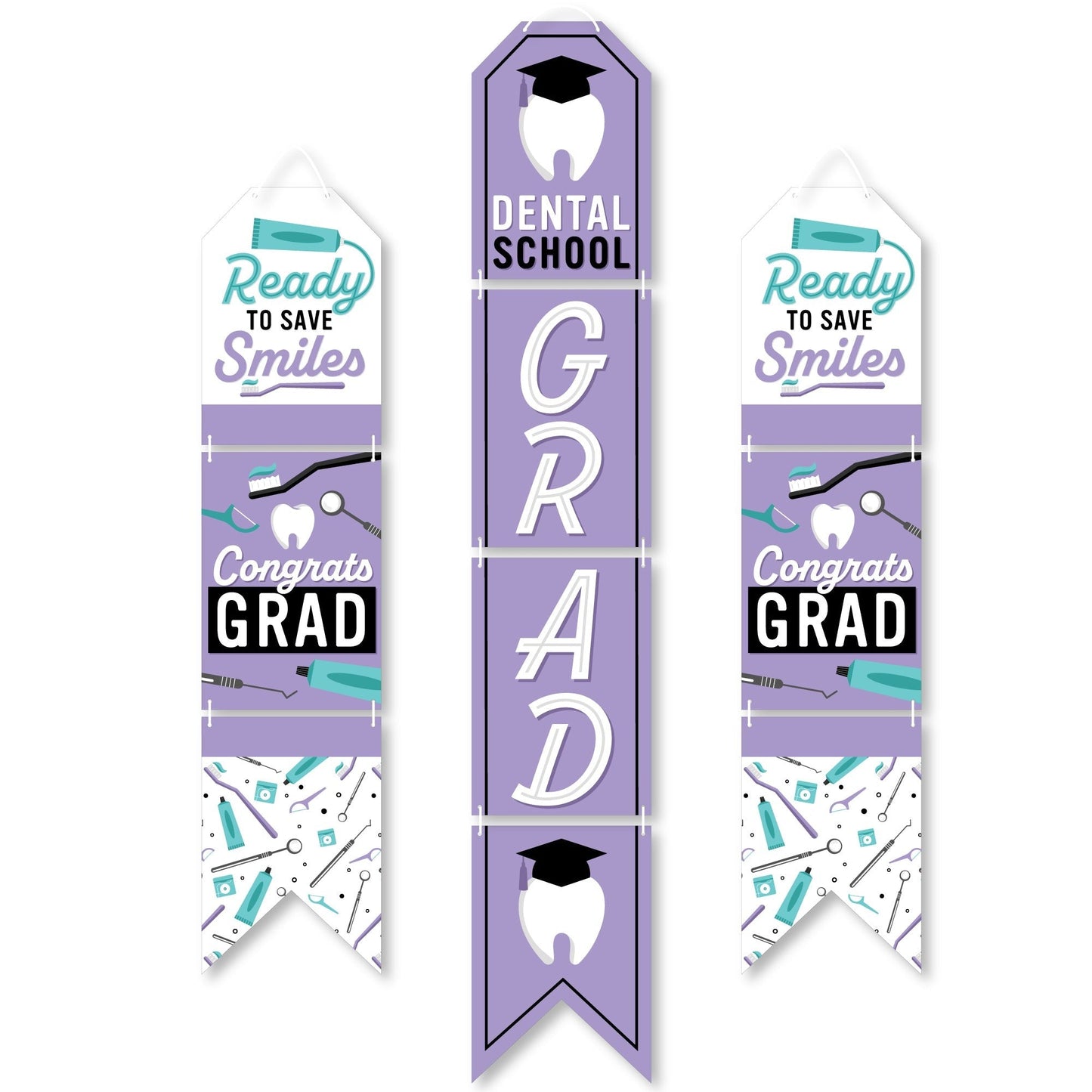 Dental School Grad - Hanging Vertical Paper Door Banners - Dentistry and Hygienist Graduation Party Wall Decoration Kit - Indoor Door Decor