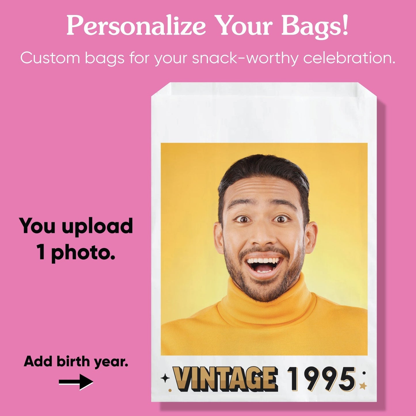 Custom Photo Paper Treat Bags - Vintage Birthday