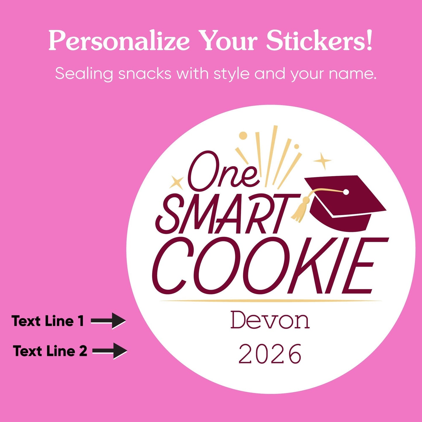 Custom Text Stickers & Clear Cookie Bags - Maroon Grad - 100 Ct