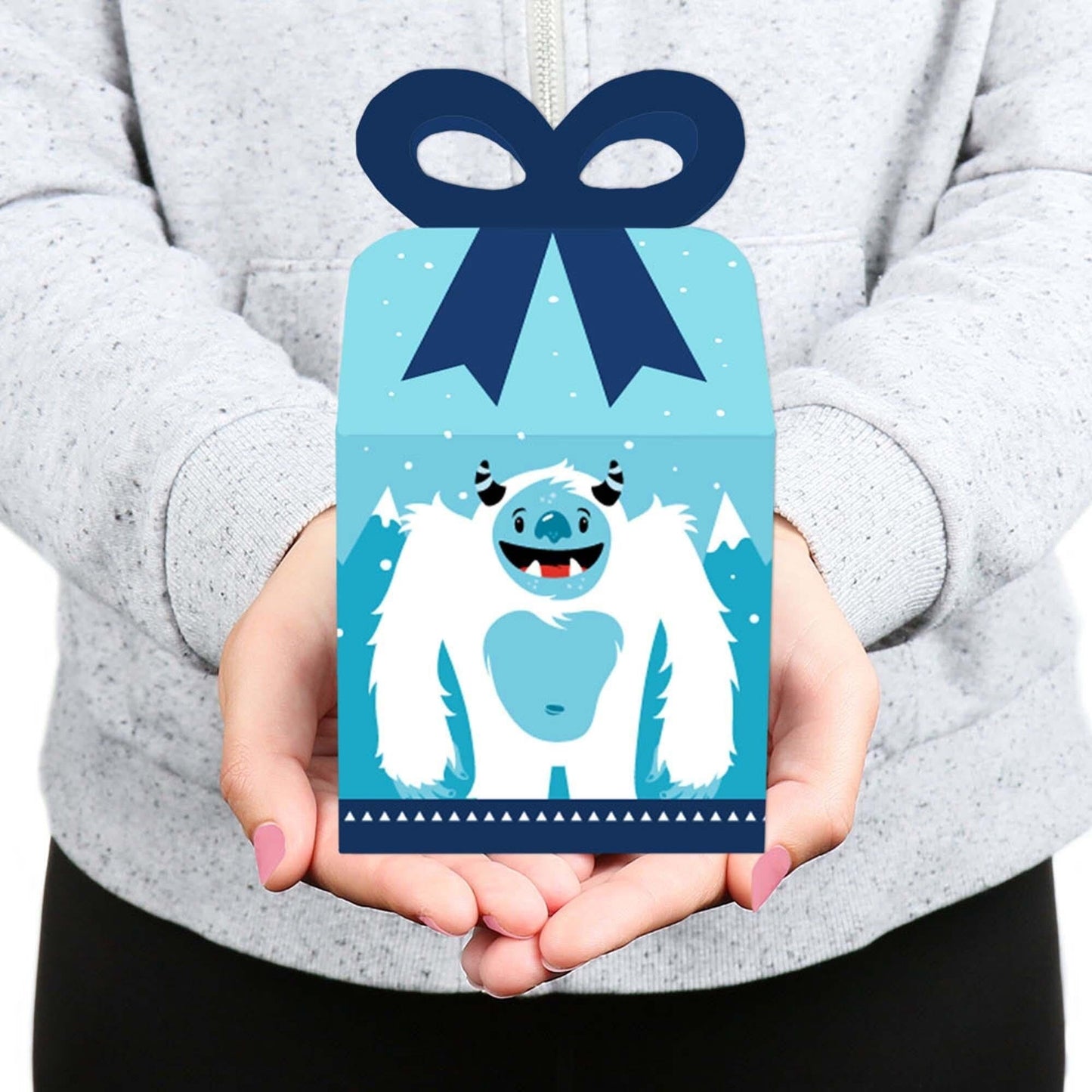 Yeti to Party - Square Favor Gift Boxes - Abominable Snowman Party or Birthday Party Bow Boxes - Set of 12