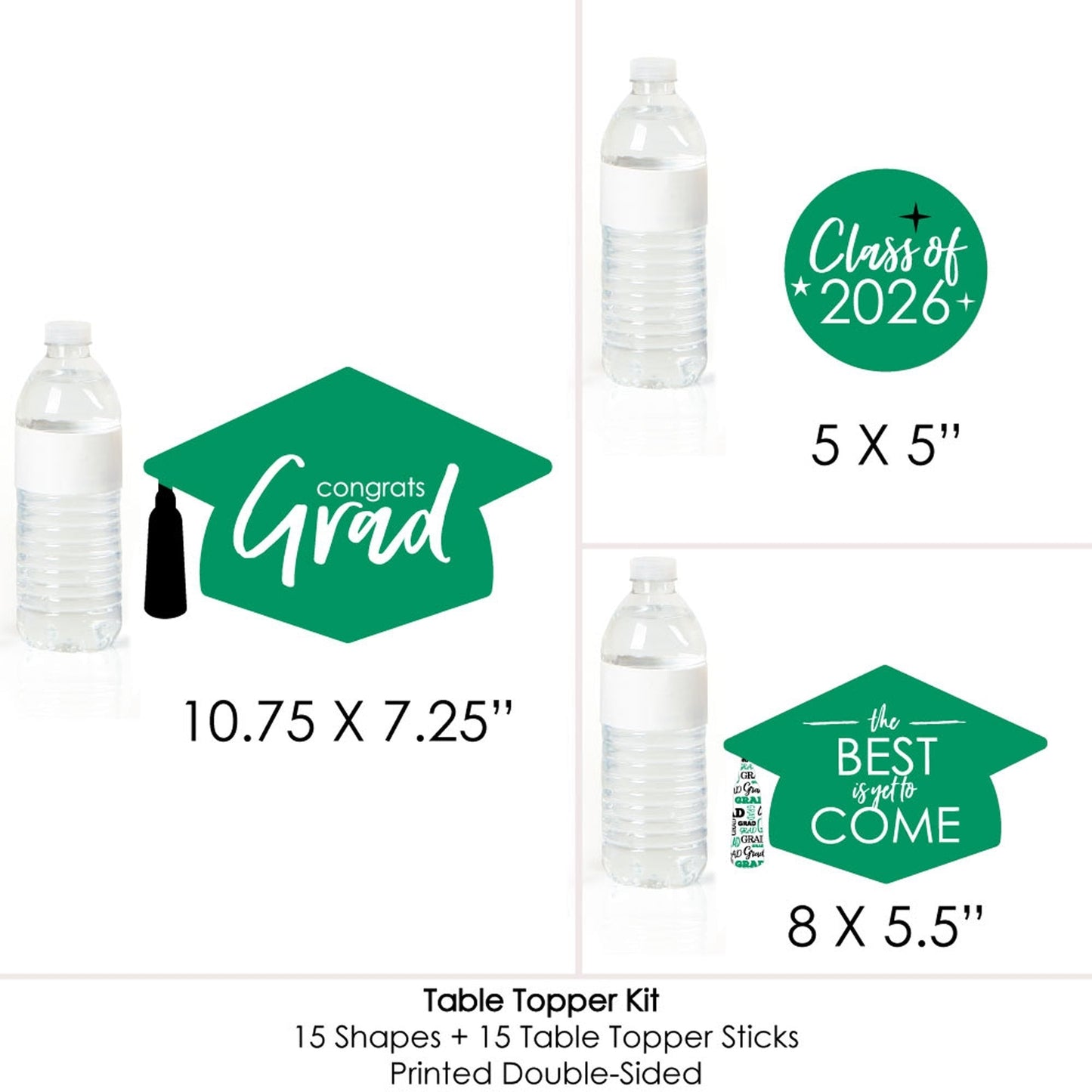 Green Grad - Best is Yet to Come - 2026 Green Graduation Party Centerpiece Sticks - Table Toppers - Set of 15
