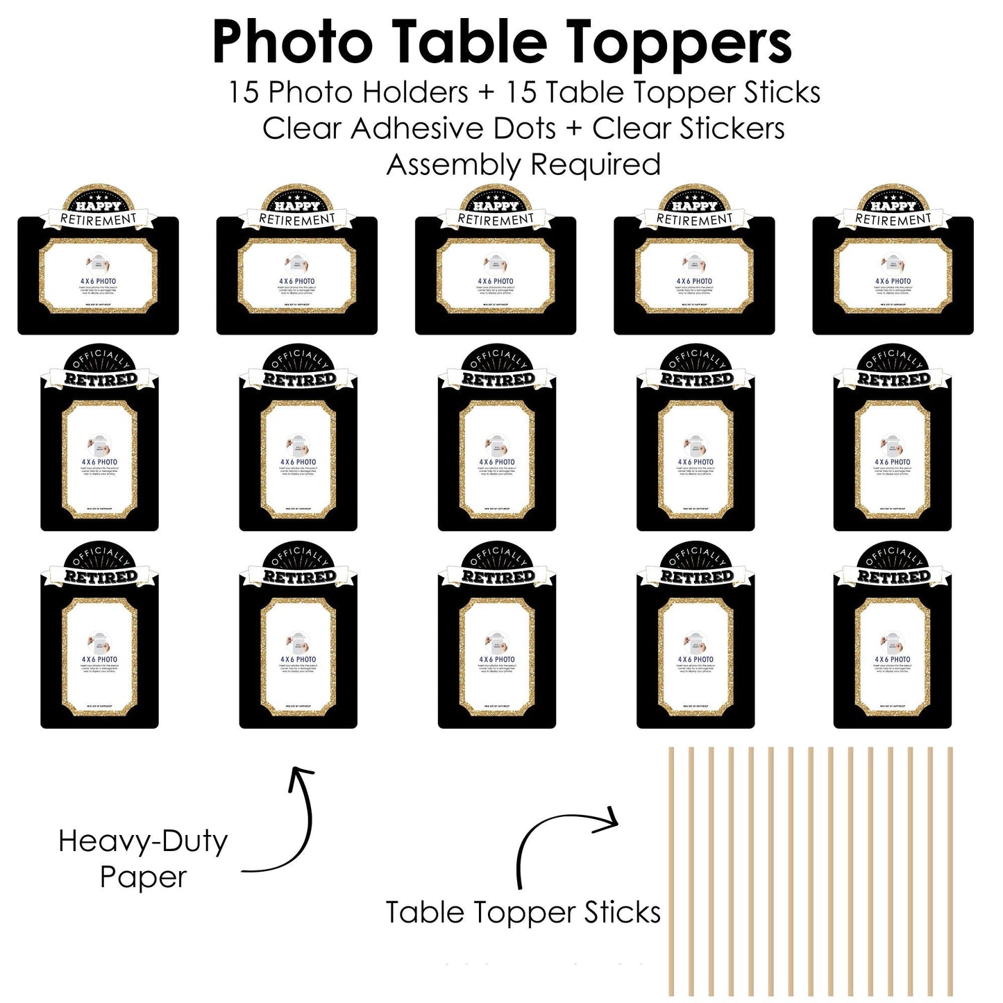 Happy Retirement - Retirement Party Picture Centerpiece Sticks - Photo Table Toppers - 15 Pieces