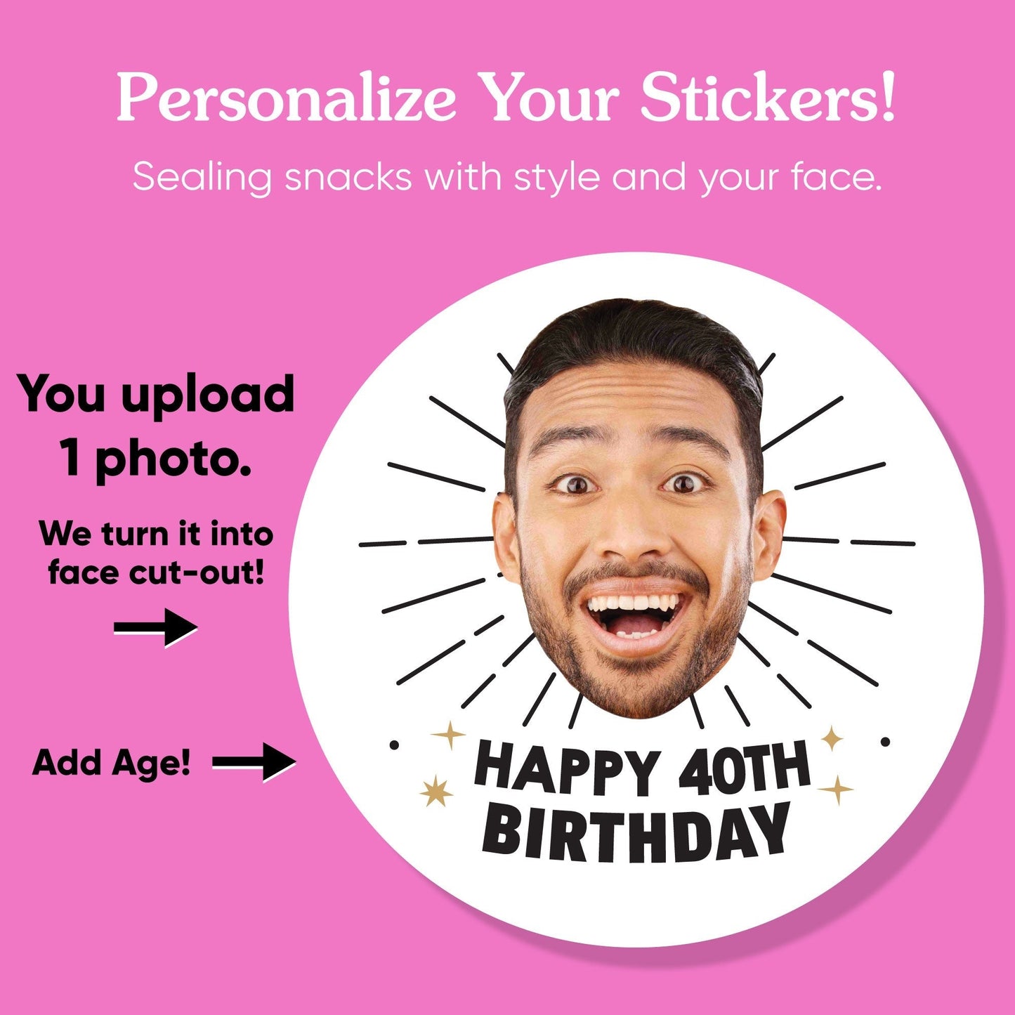 Custom Face Stickers & Clear Cookie Bags - Happy Birthday