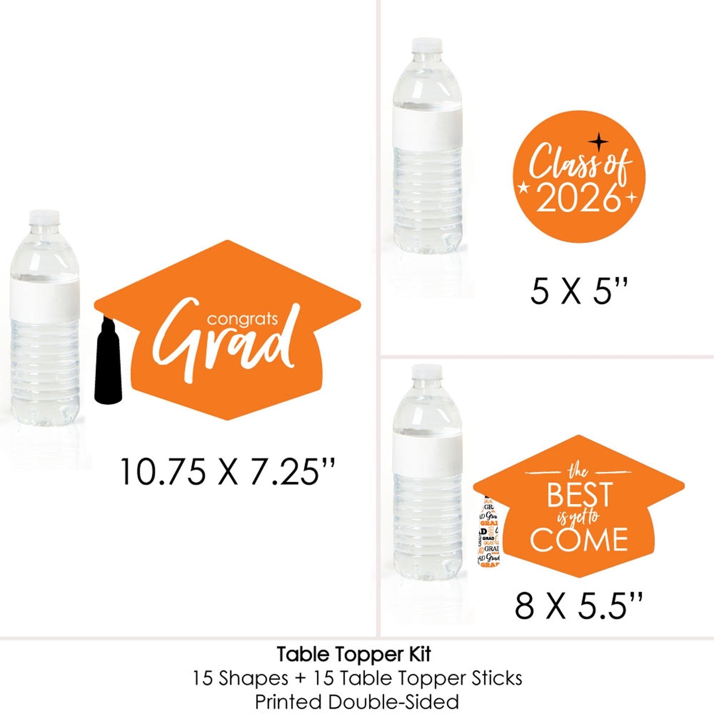 Orange Grad - Best is Yet to Come - 2026 Orange Graduation Party Centerpiece Sticks - Table Toppers - Set of 15