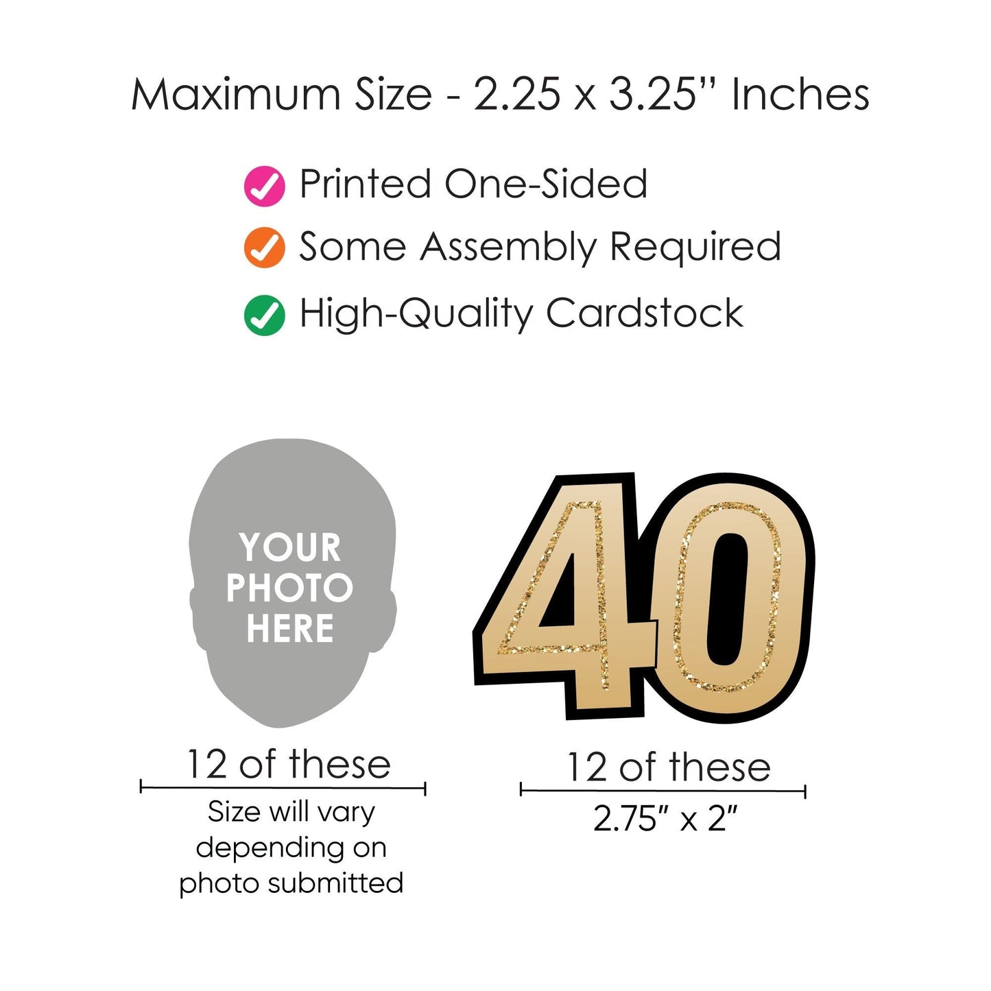 Custom 40th Birthday Face Cutout Straw Decor - 24 Ct