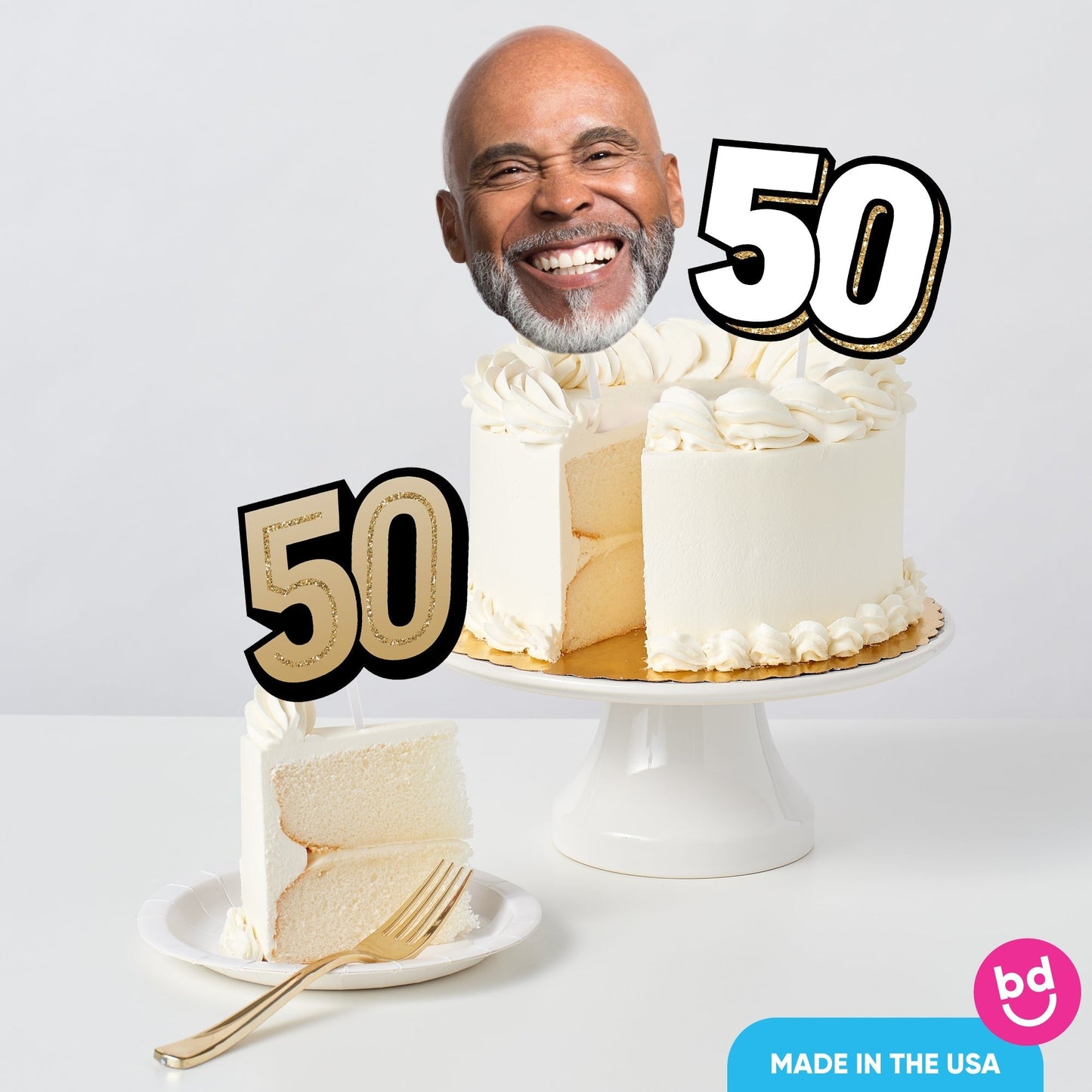 Custom Photo 50th Birthday Cake Topper - 3 Pc