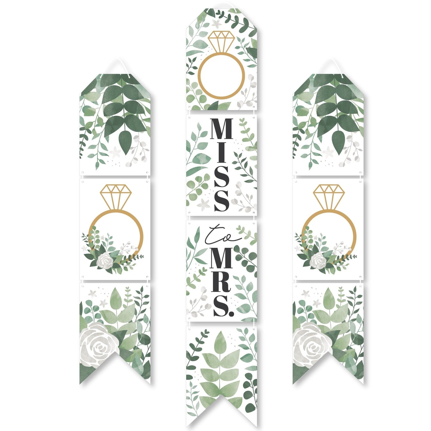 Boho Botanical Bride - Hanging Vertical Paper Door Banners - Greenery Bridal Shower and Wedding Party Wall Decoration Kit - Indoor Door Decor