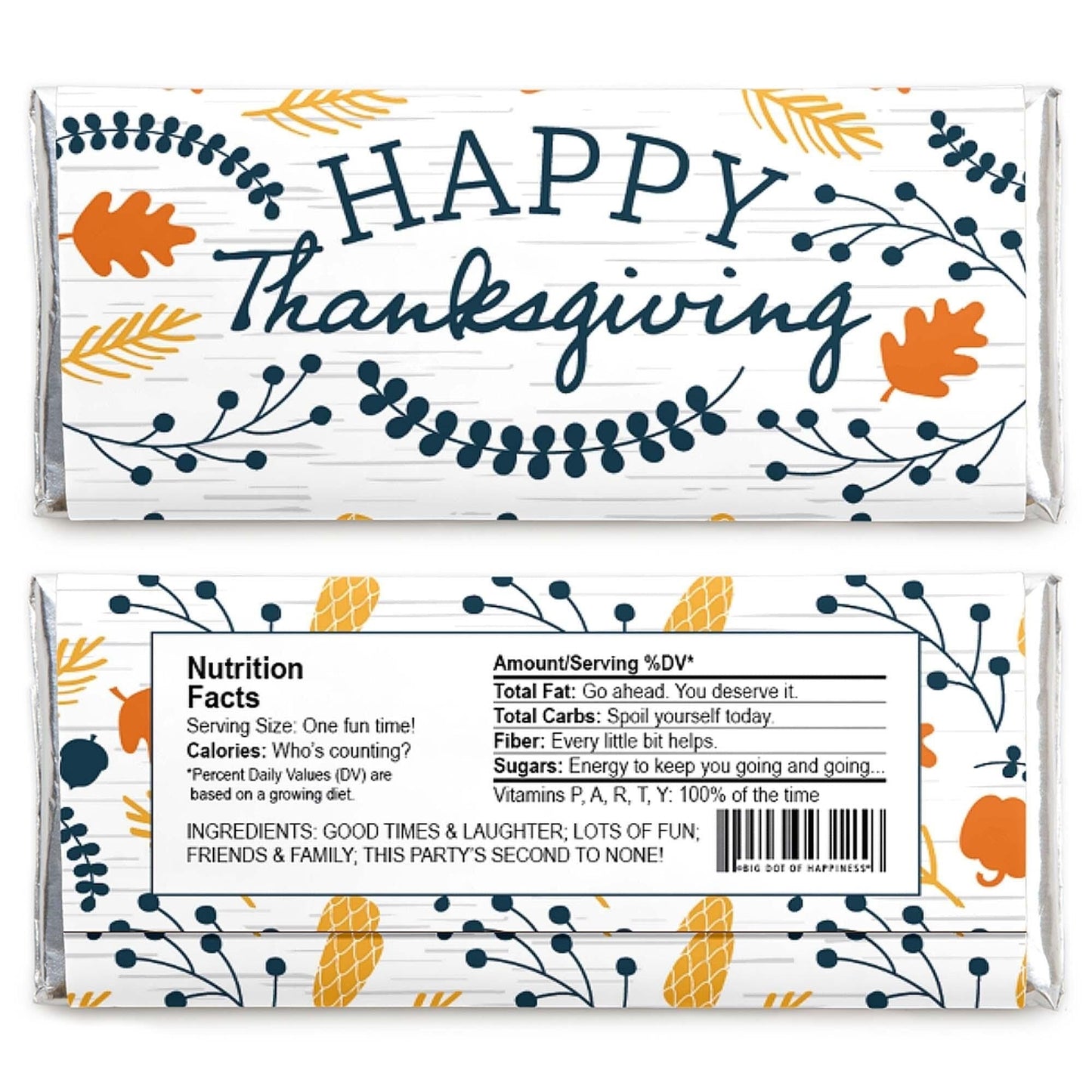 Happy Thanksgiving - Candy Bar Wrapper Fall Harvest Party Favors - Set of 24