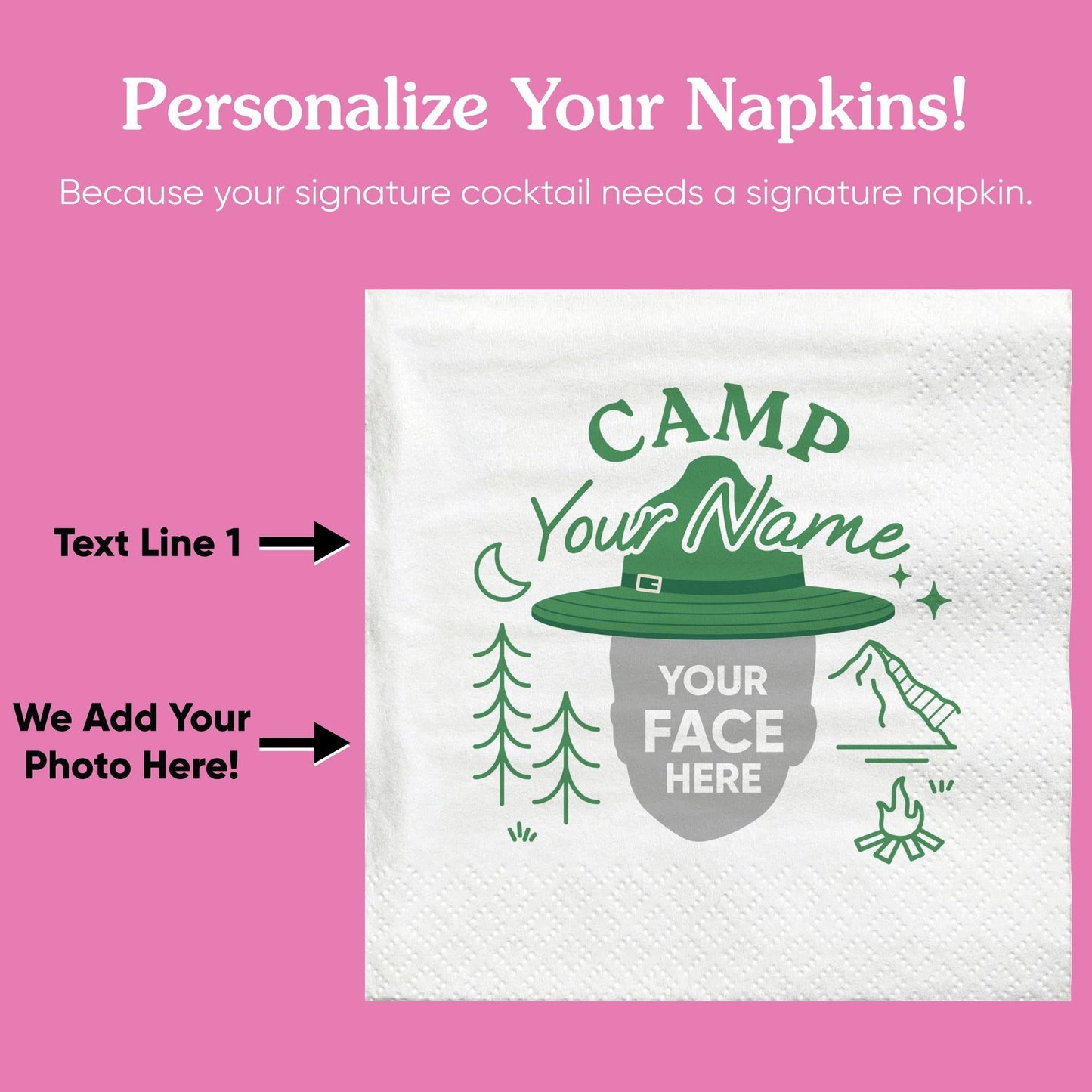Custom Face Napkins - Camp Bach
