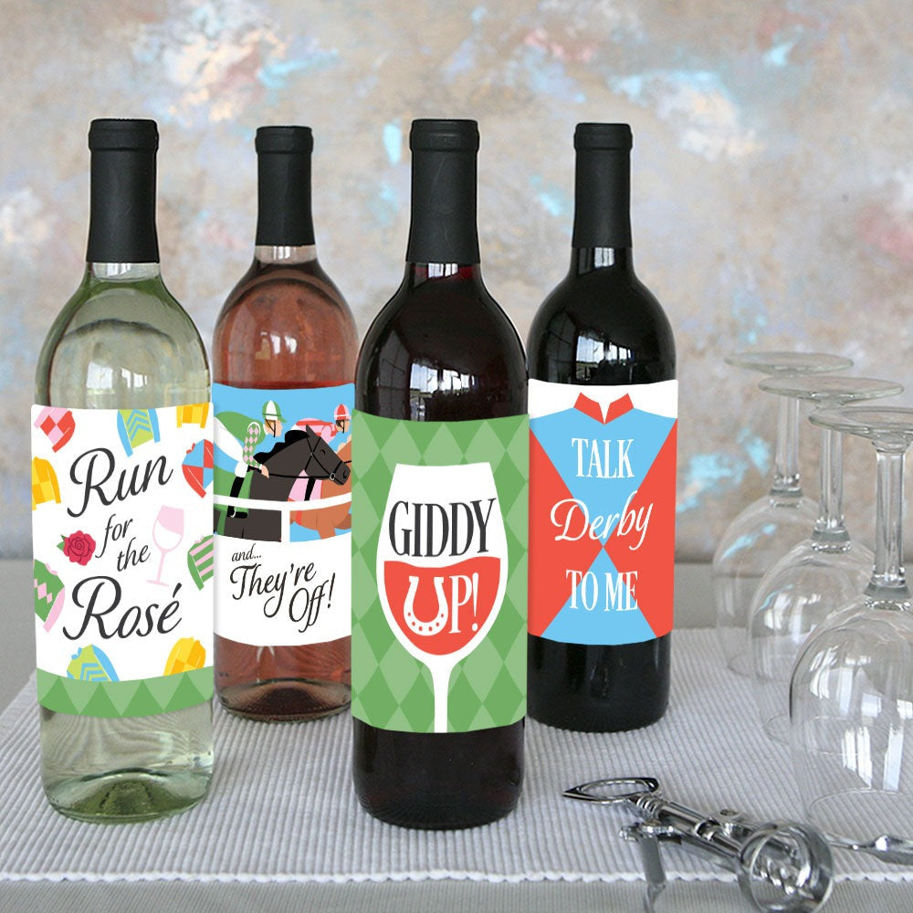 Derby Horse Race Wine Bottle Stickers - 4 Ct