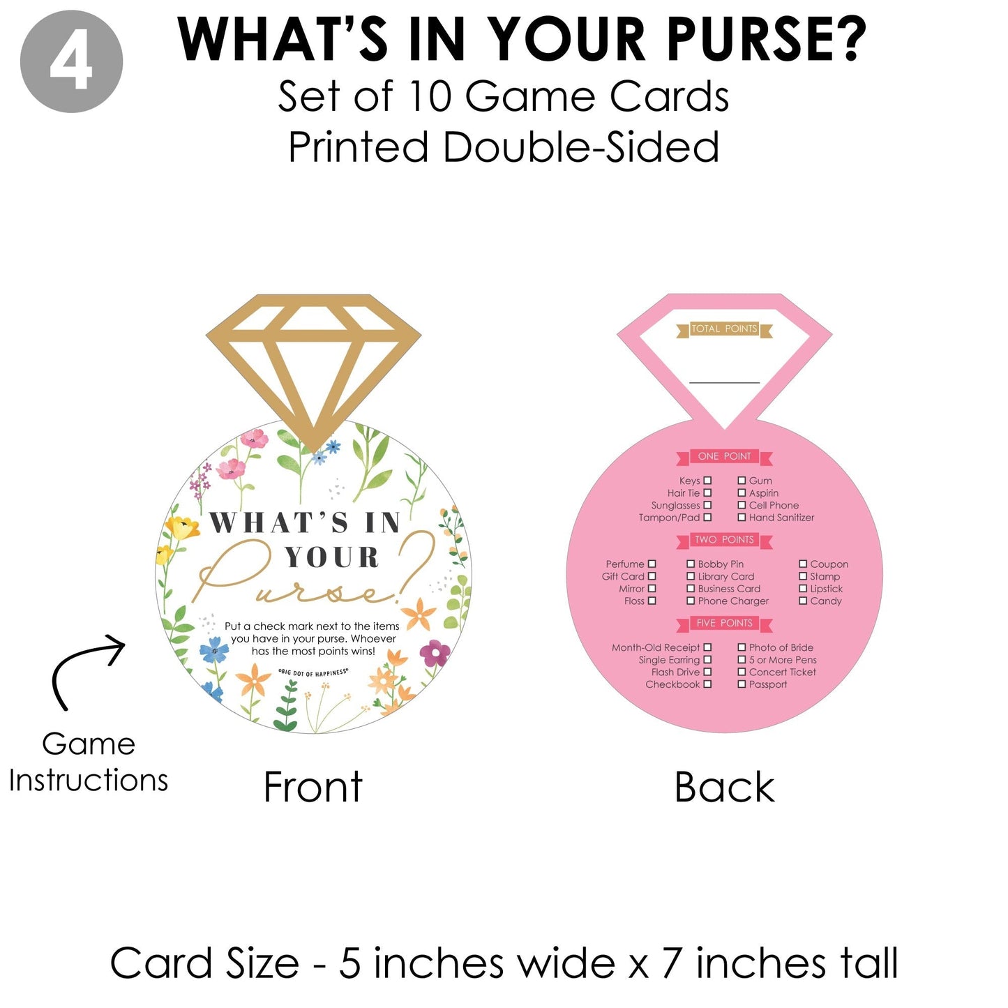 Wildflowers Bride - 4 Boho Floral Bridal Shower Games - 10 Cards Each - Who Knows The Bride Best, Bride or Groom Quiz, What’s in Your Purse and Love - Gamerific Bundle