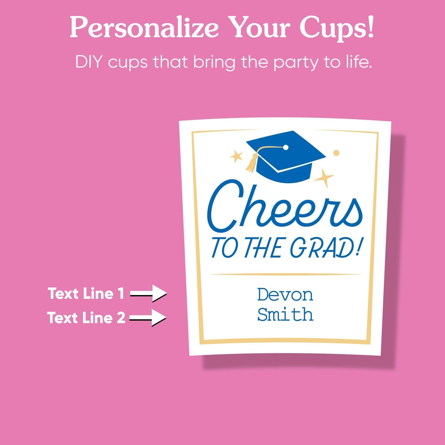 Custom Text Party Cups - Blue Graduation - 16 Ct