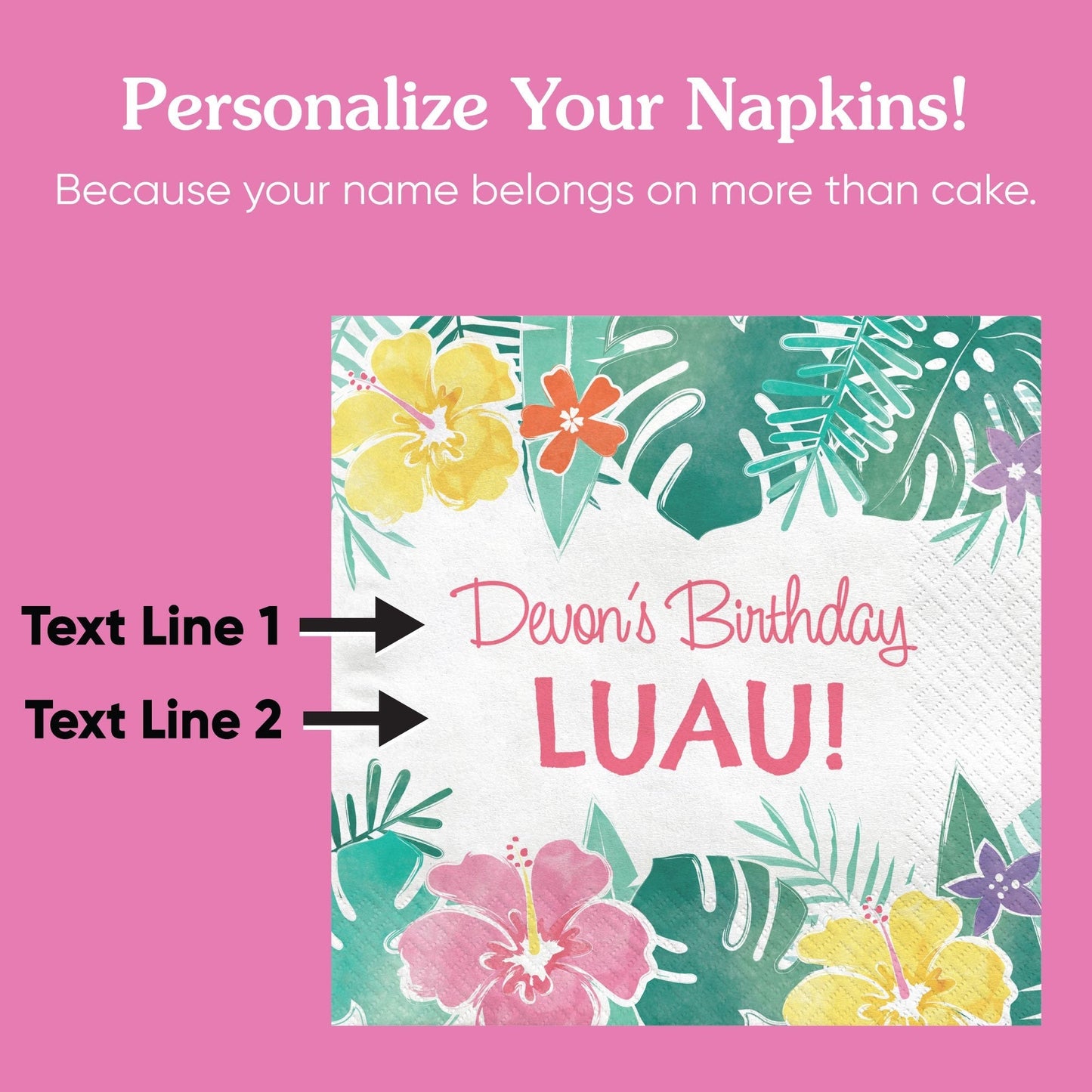 Custom Text Napkins - Hawaiian Luau