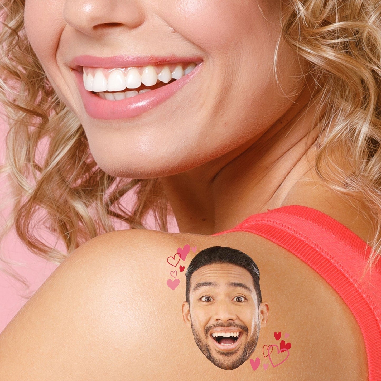Custom Pink and Red Hearts Temporary Tattoos - 12 Ct