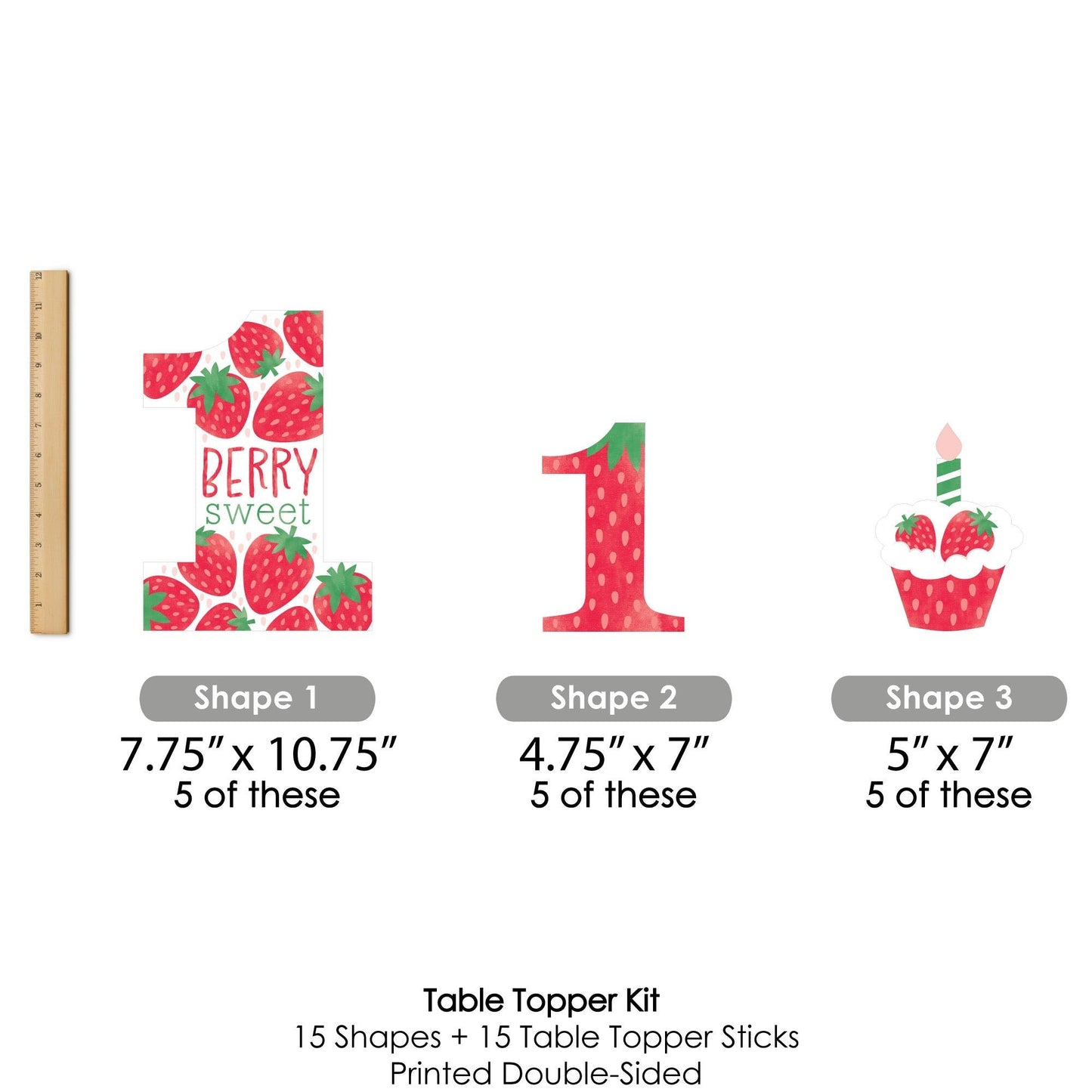 Berry First Birthday - Sweet Strawberry - Fruit 1st Birthday Party Centerpiece Sticks - Table Toppers - Set of 15