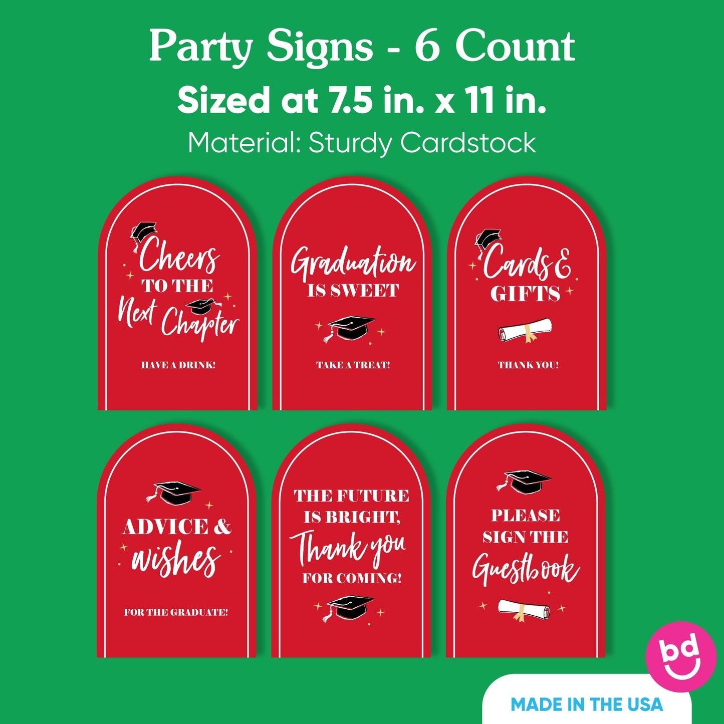 Red Graduation Party Signs Set - 6 Ct