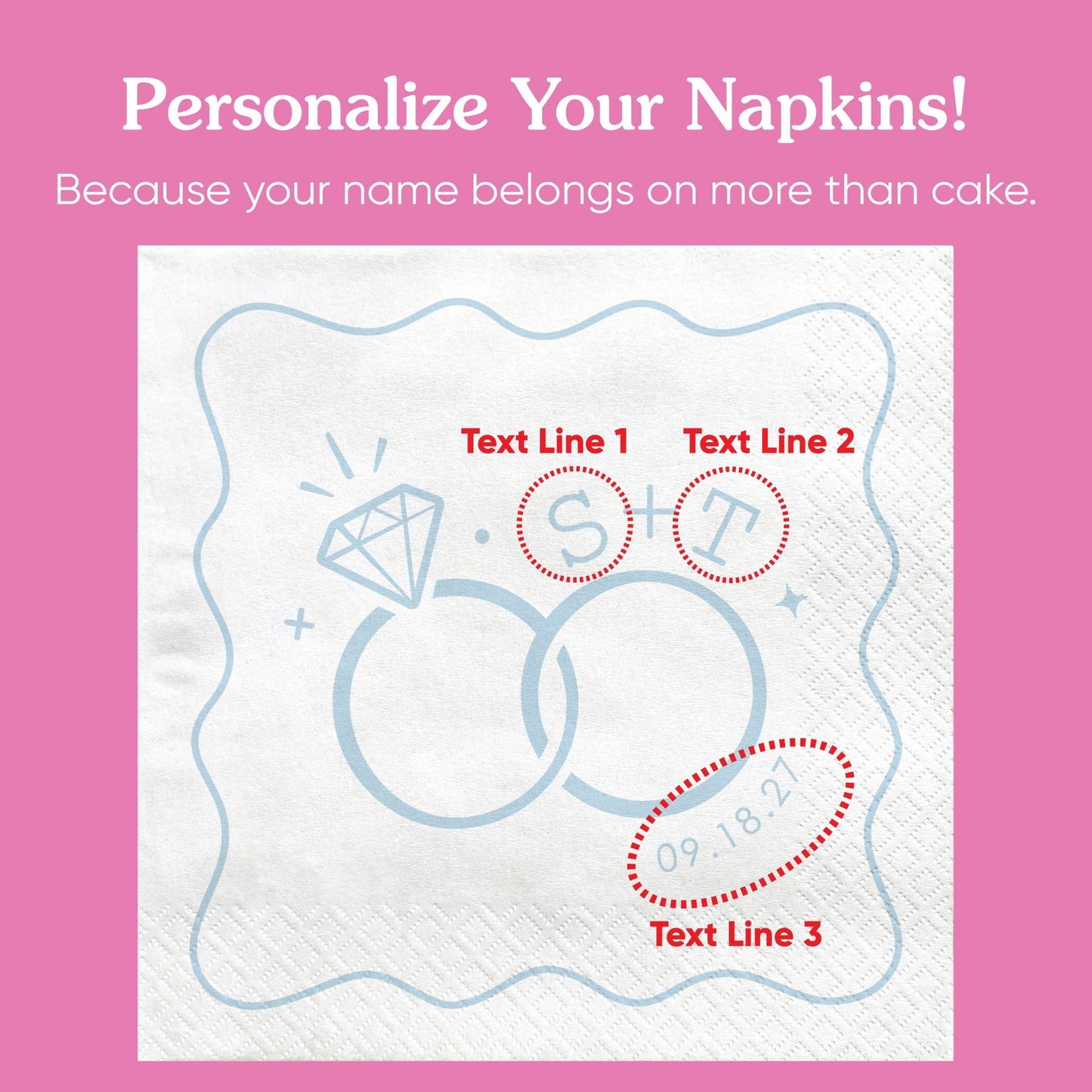 Custom Text - Dusty Blue Wedding Rings Napkins