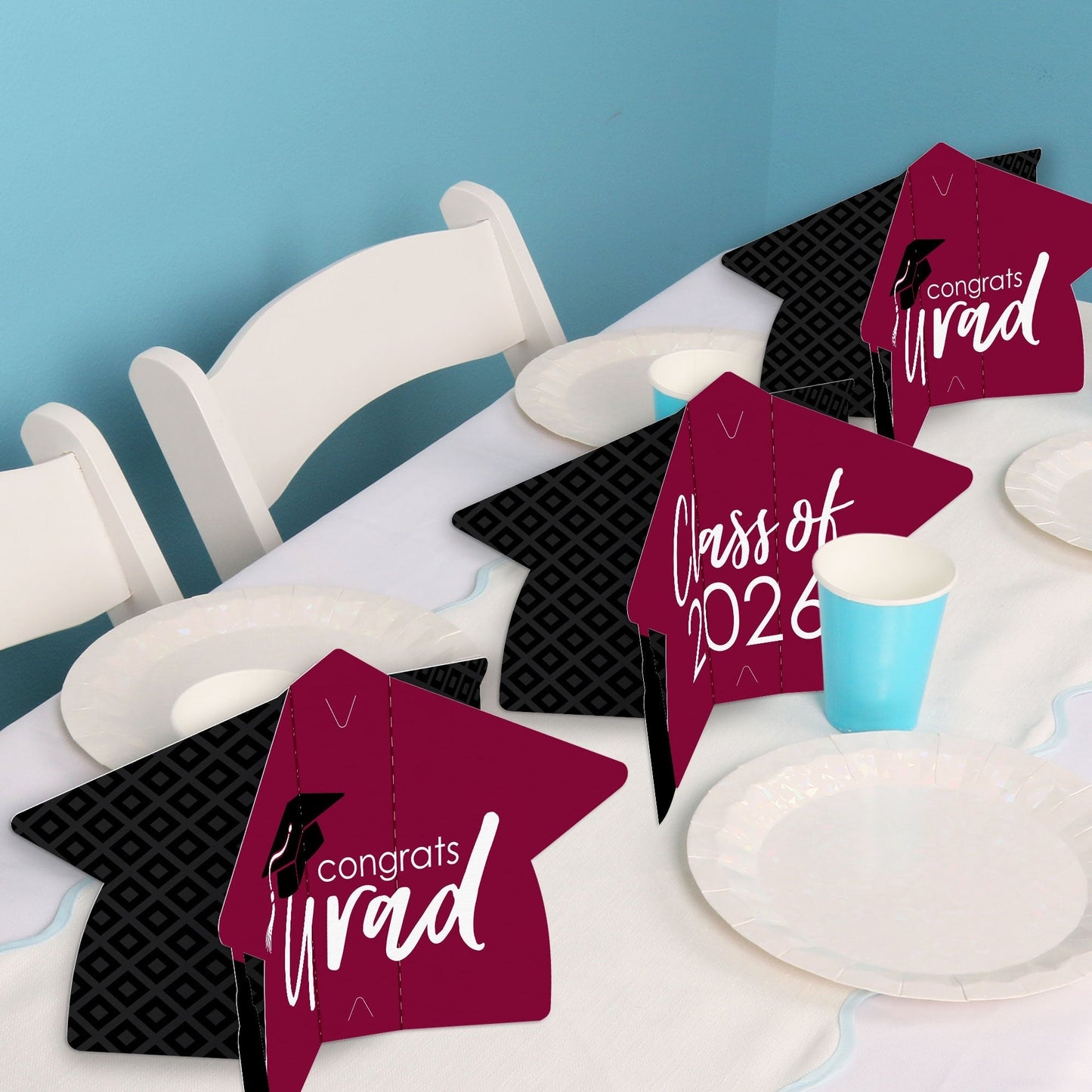 Maroon Graduation 3D Centerpieces - 8 Ct