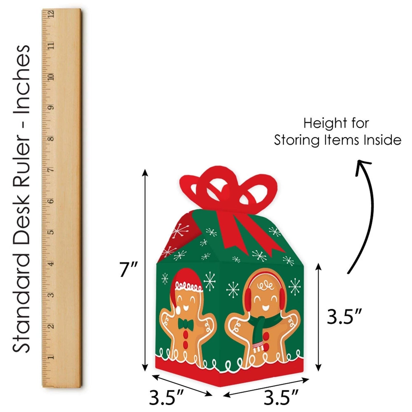 Gingerbread Christmas - Square Favor Gift Boxes - Gingerbread Man Holiday Party Bow Boxes - Set of 12