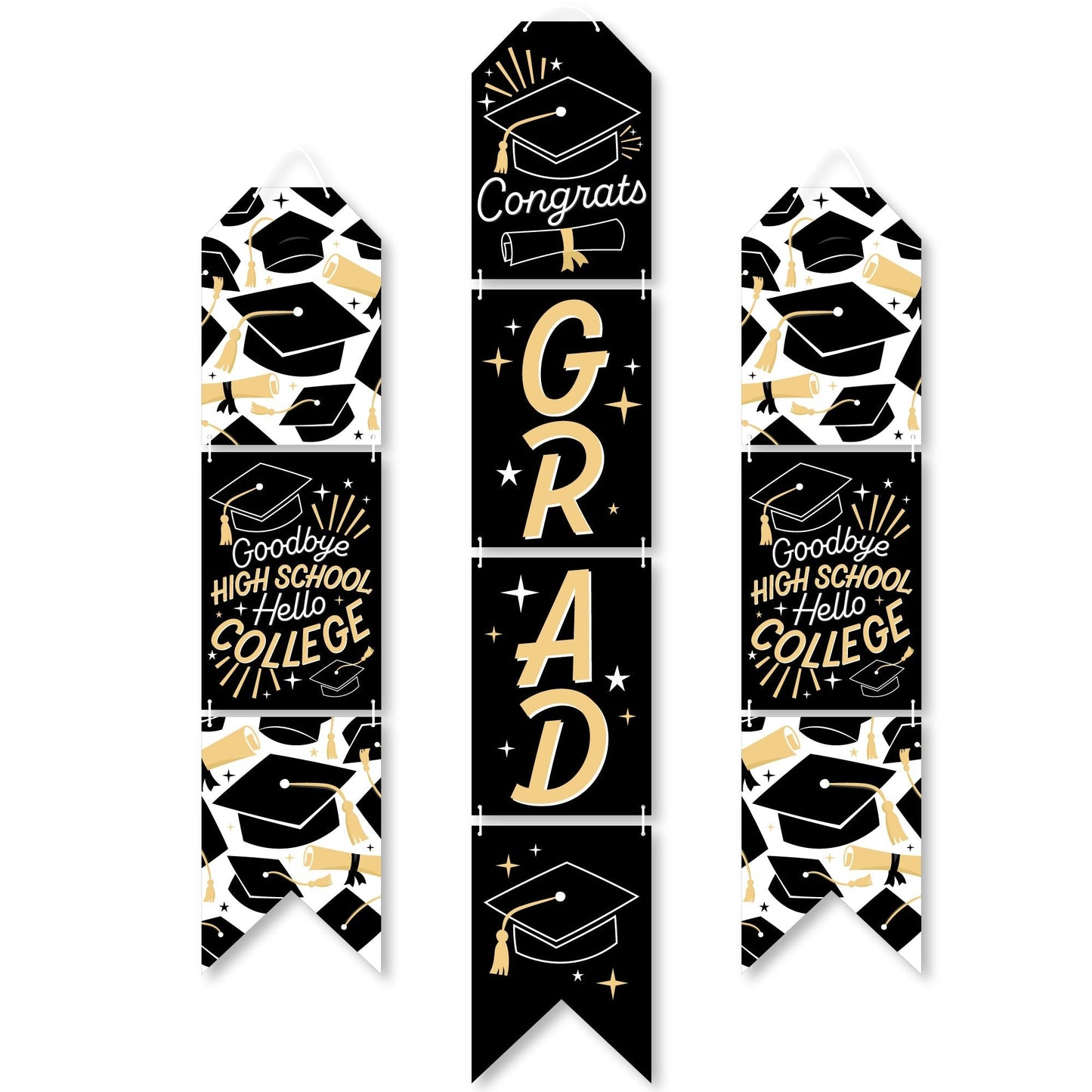 Goodbye High School, Hello College - Hanging Vertical Paper Door Banners - Graduation Party Wall Decoration Kit - Indoor Door Decor