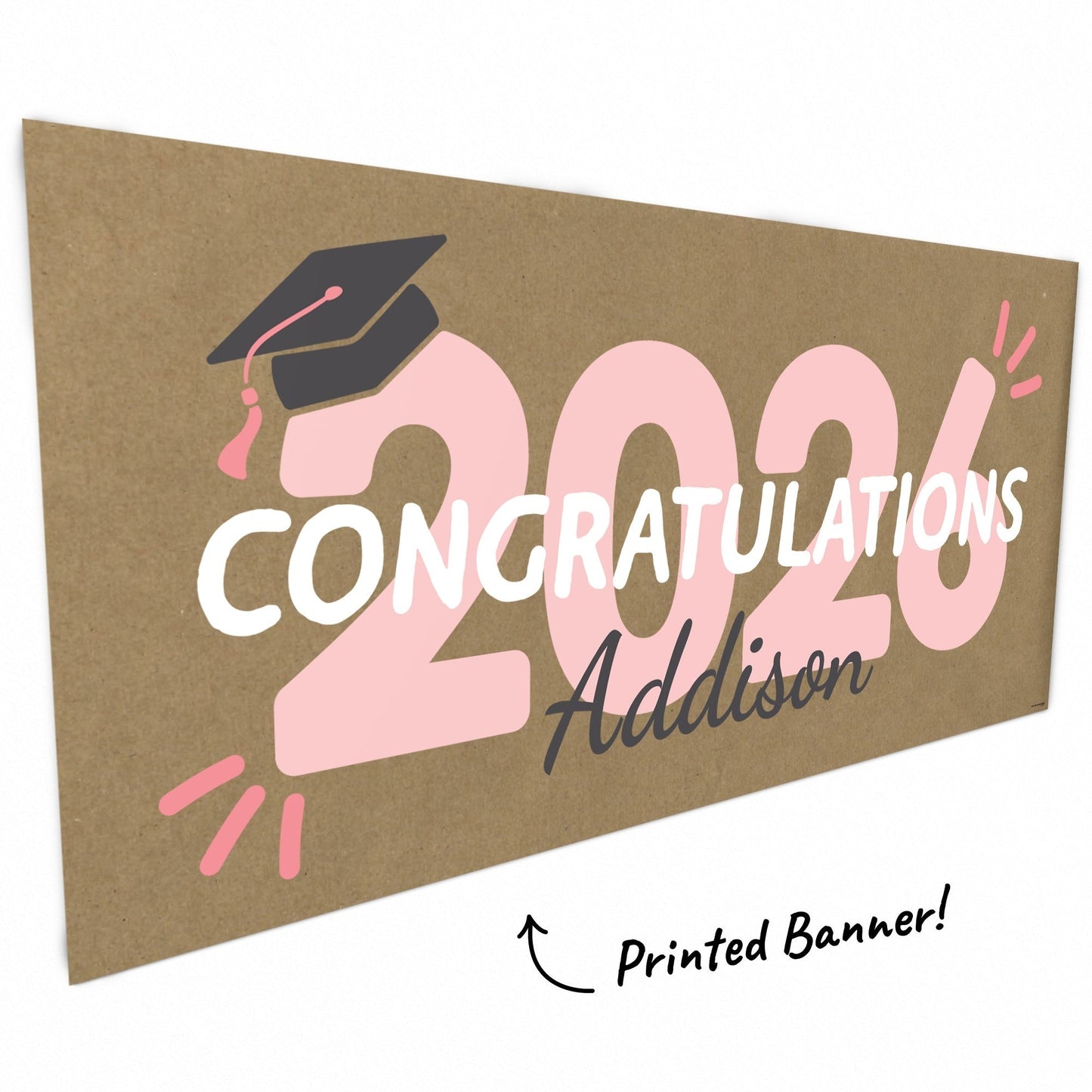 Custom Text Rose Gold 2026 Grad Kraft Banner