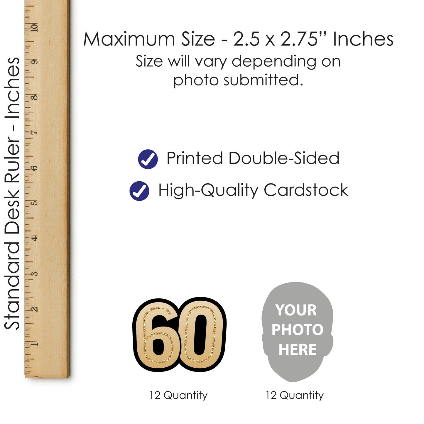 Custom Fun Face 60th Birthday Treat Picks - 24 Ct