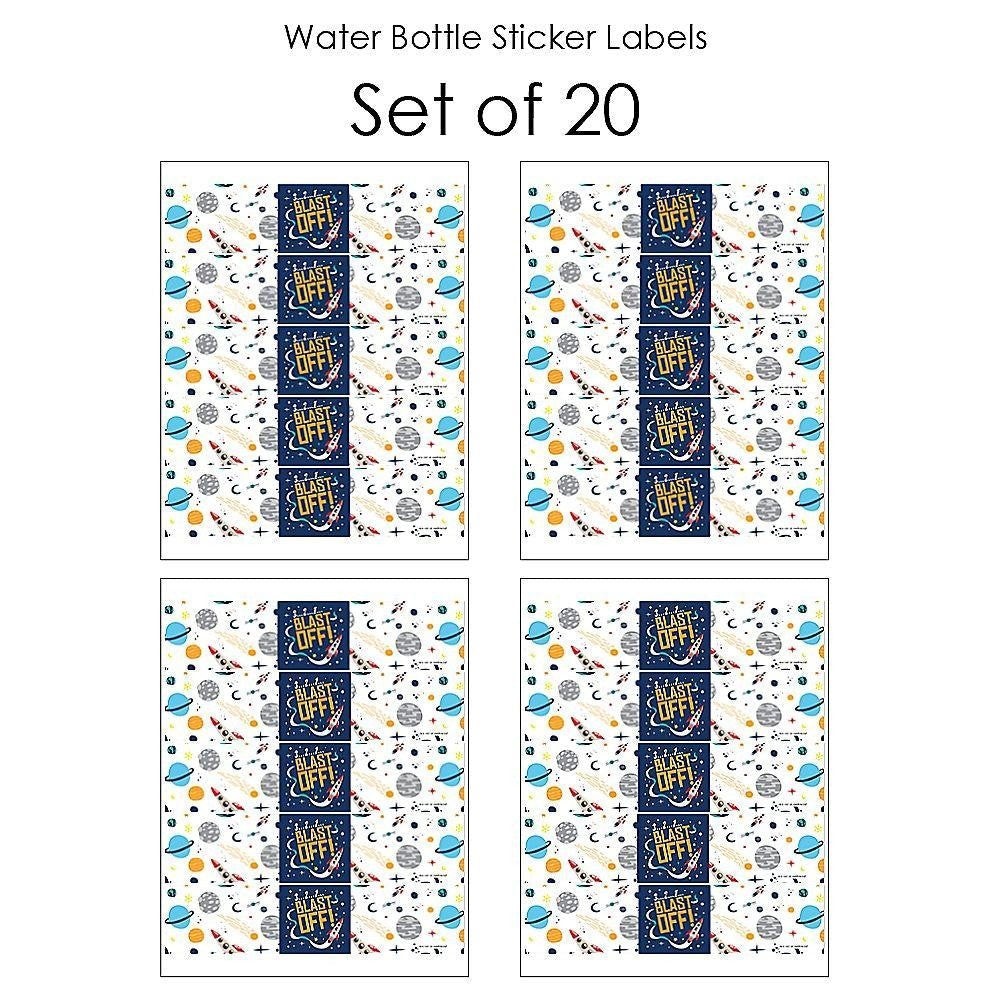 Blast Off to Outer Space - Rocket Ship Baby Shower or Birthday Party Water Bottle Sticker Labels - Set of 20