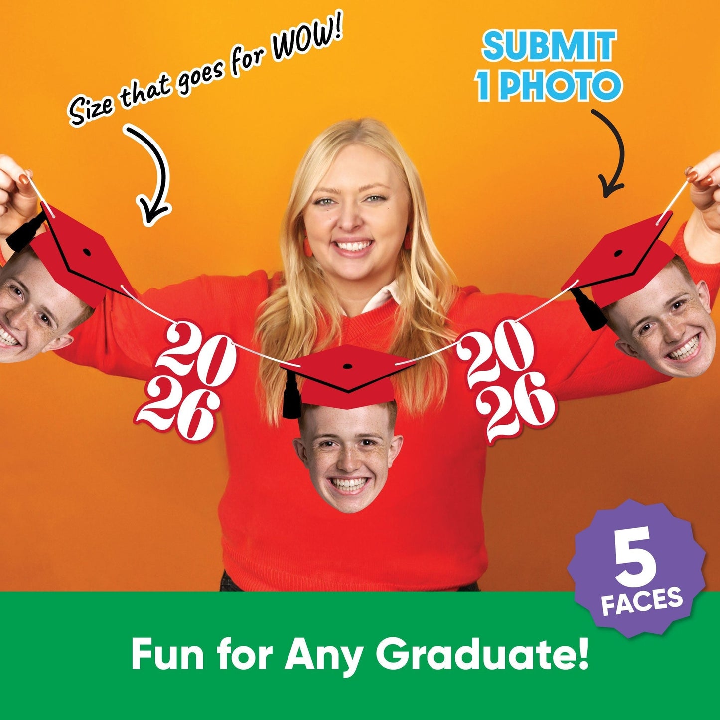 Custom Face Red Graduation Garland Banner