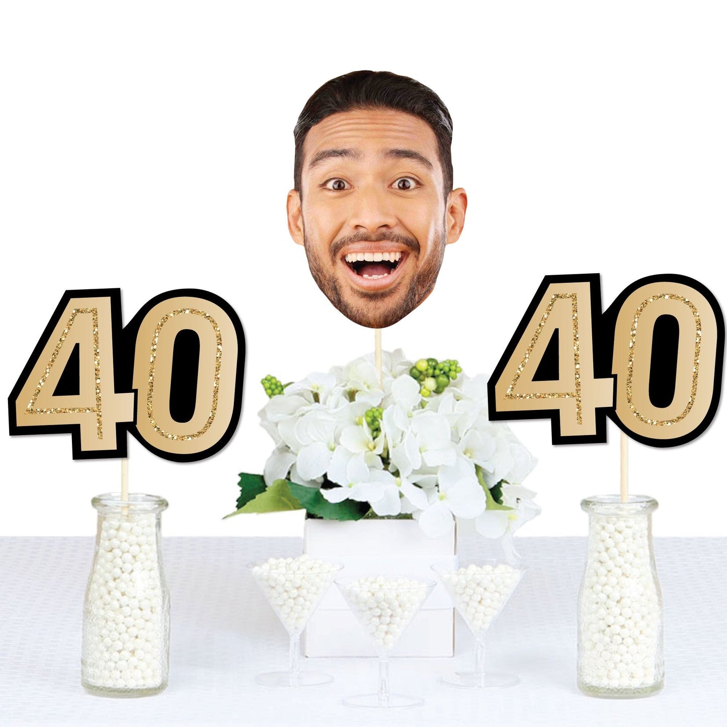 Custom Photo 40th Birthday Face Cutout Essentials - 20 Ct