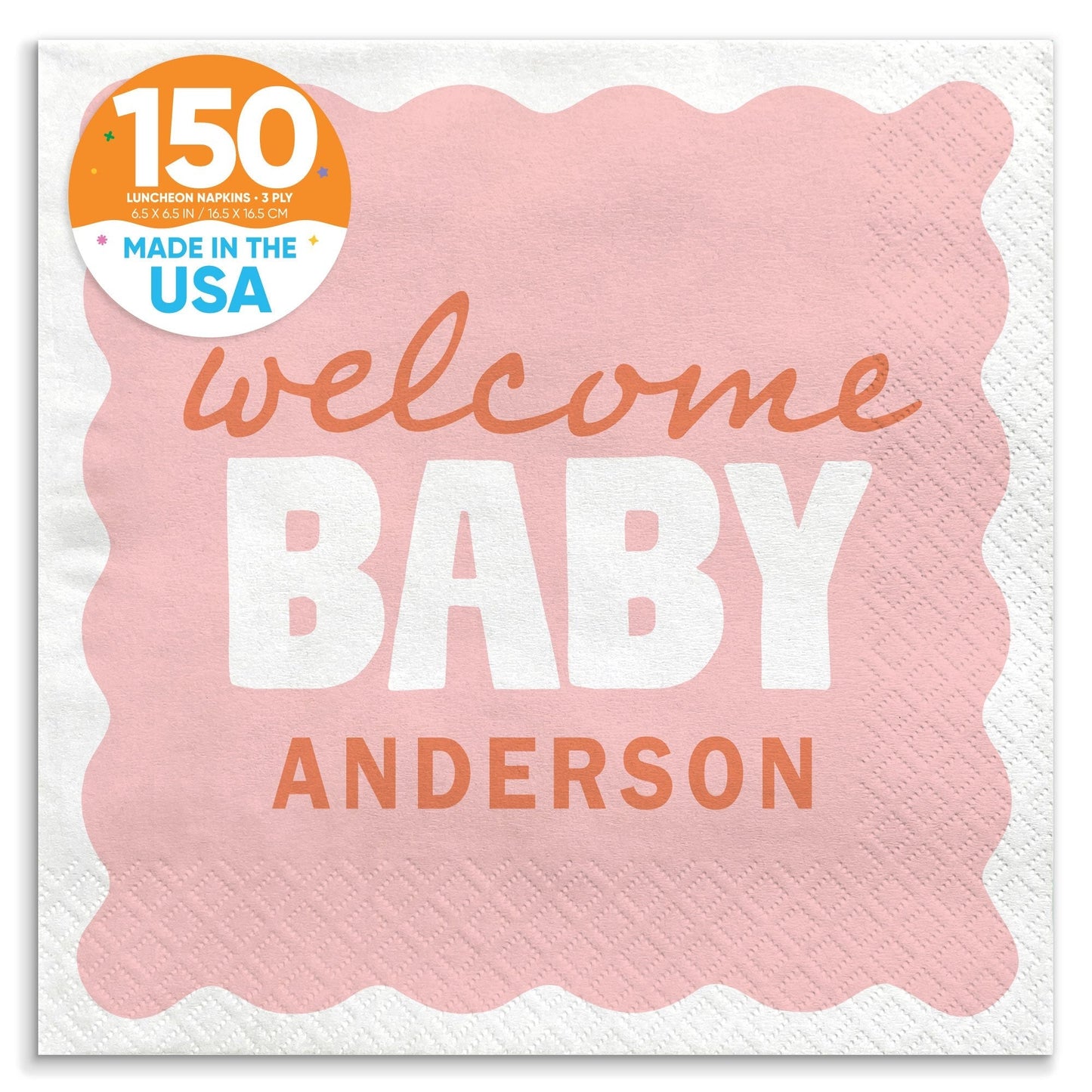 Custom Text Napkins - Wavy Baby Shower